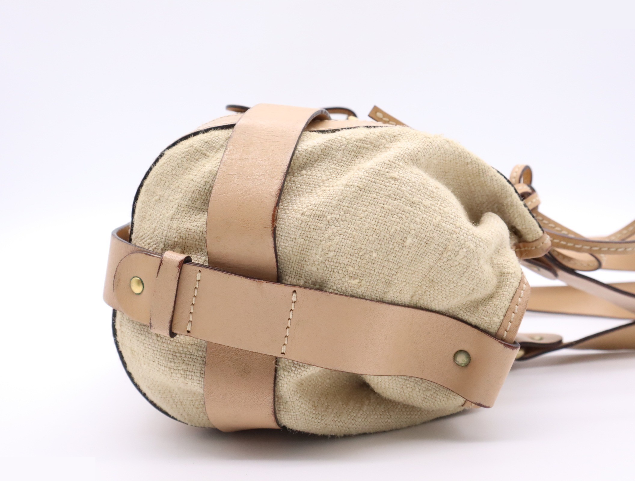 Canvas/Leather Kerala Handbag with Dust Bag and Charm, Beige — view 5