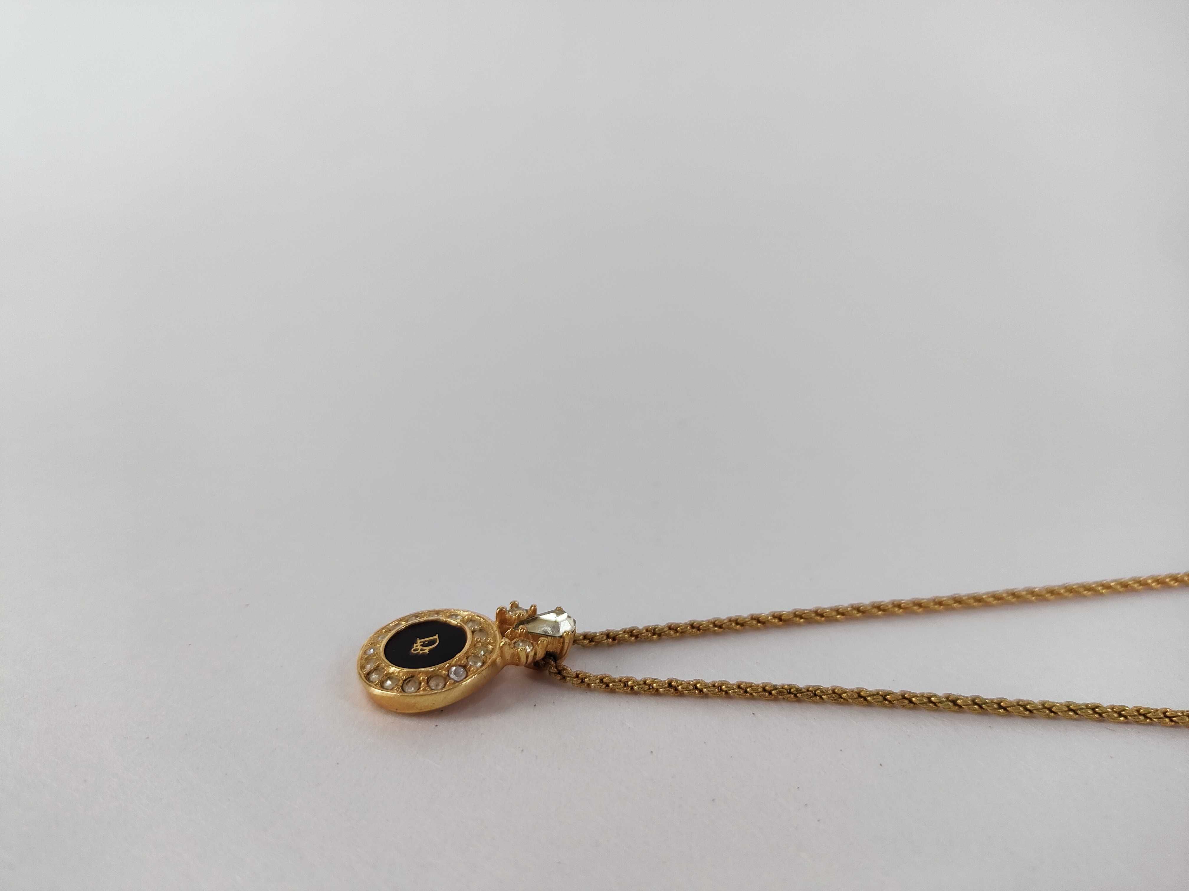 Circle Logo Rhinestone Black Gold Necklace — view 6