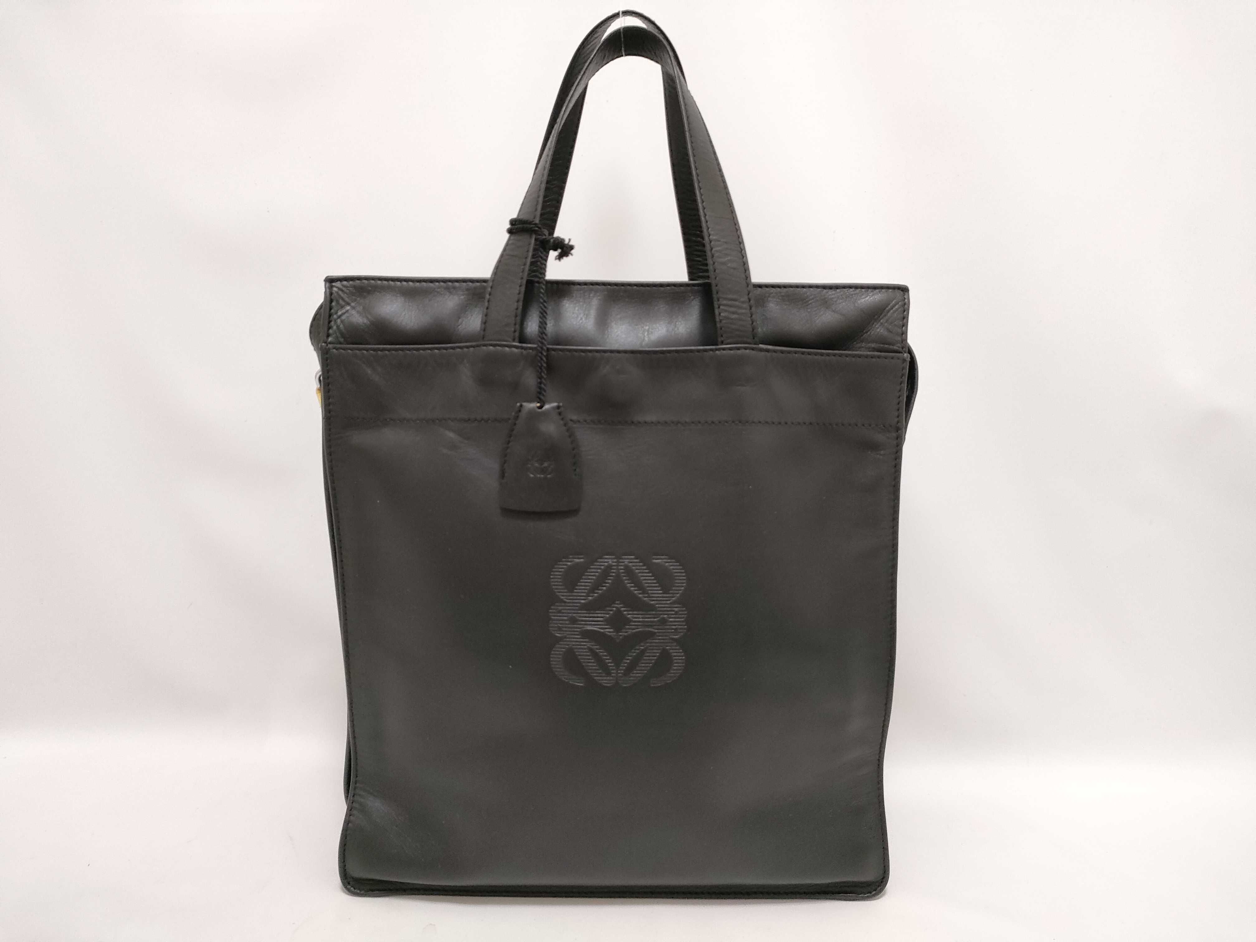 Anagram Leather Tote Bag with Padlock (Black) and Key Clochette