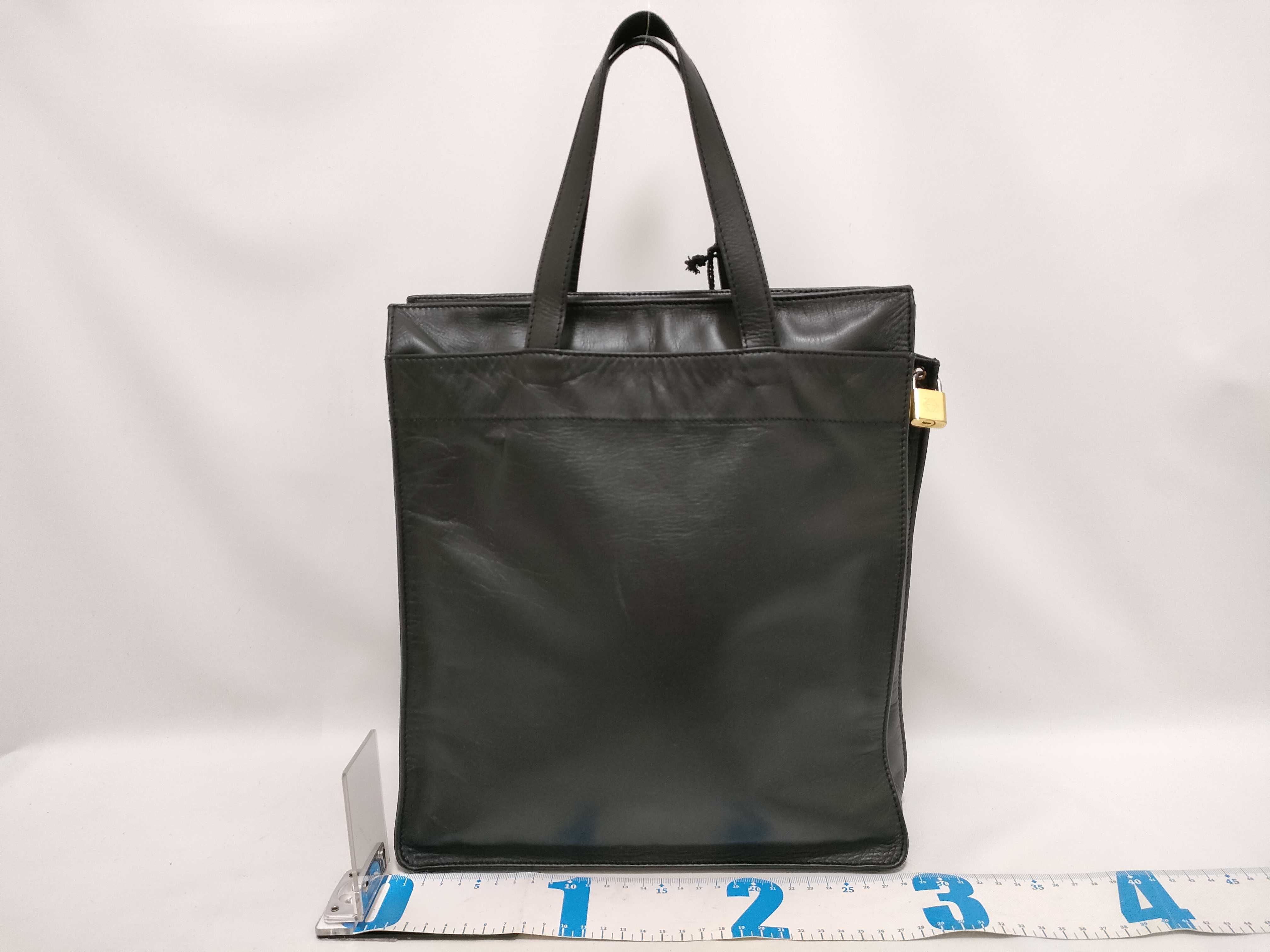 Anagram Leather Tote Bag with Padlock (Black) and Key Clochette — view 2