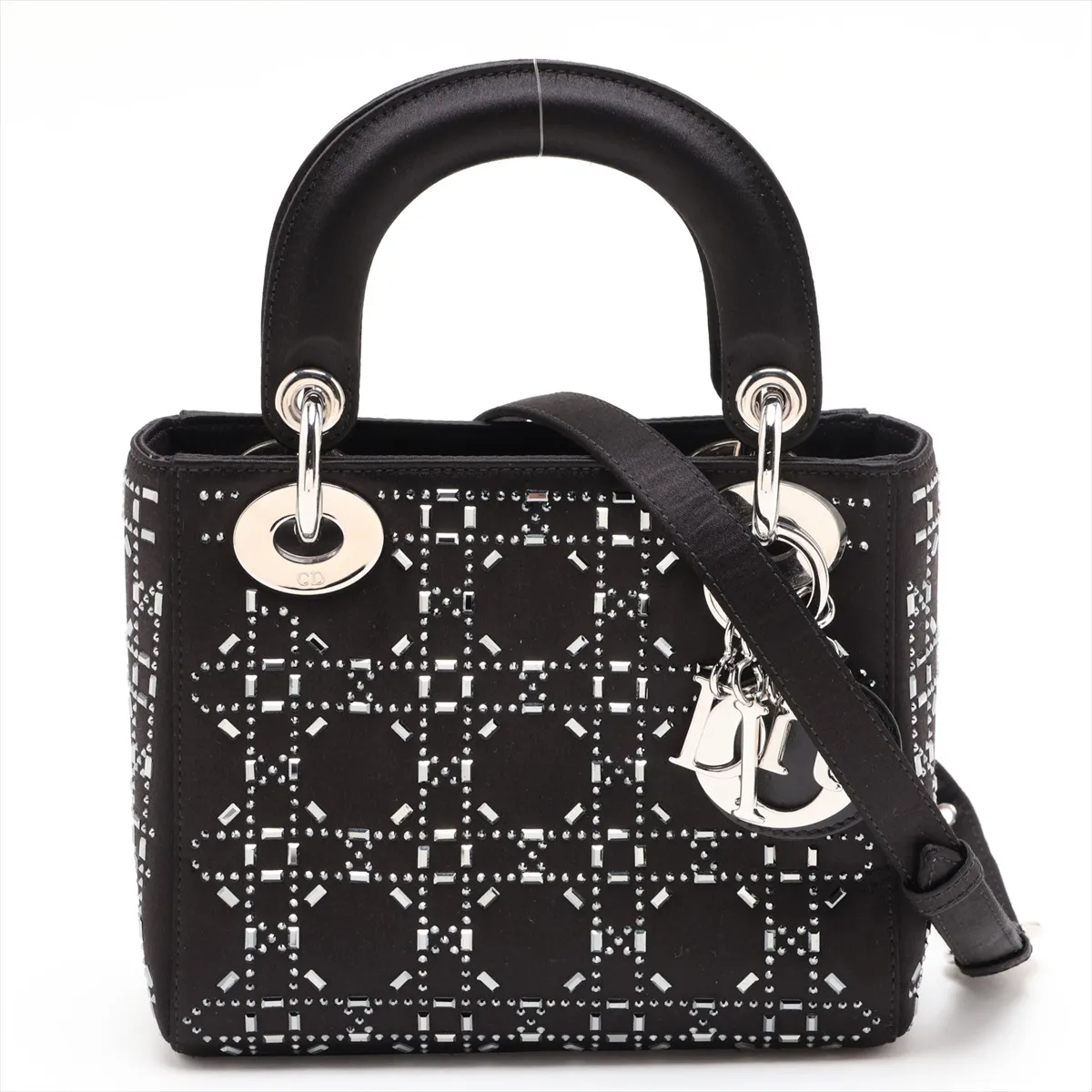Cannage Lady Dior Mini Satin 2-Way Handbag, Black