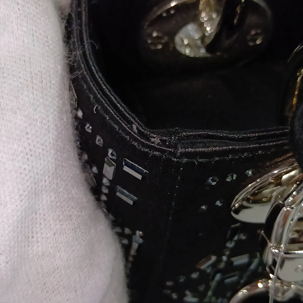 Cannage Lady Dior Mini Satin 2-Way Handbag, Black — view 12