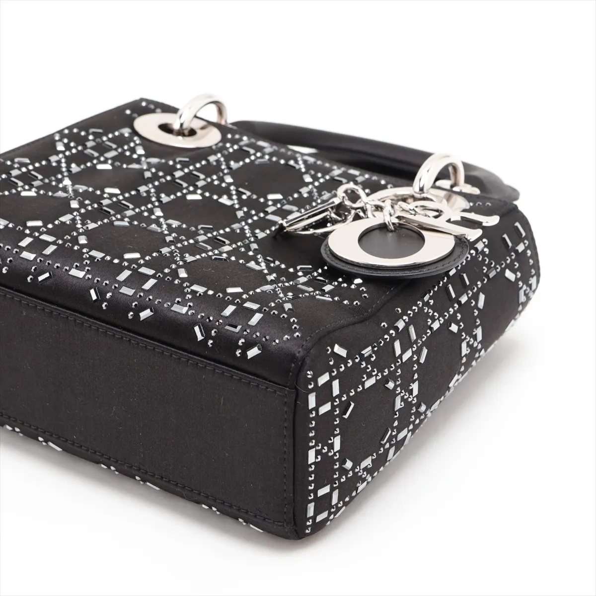 Cannage Lady Dior Mini Satin 2-Way Handbag, Black — view 3