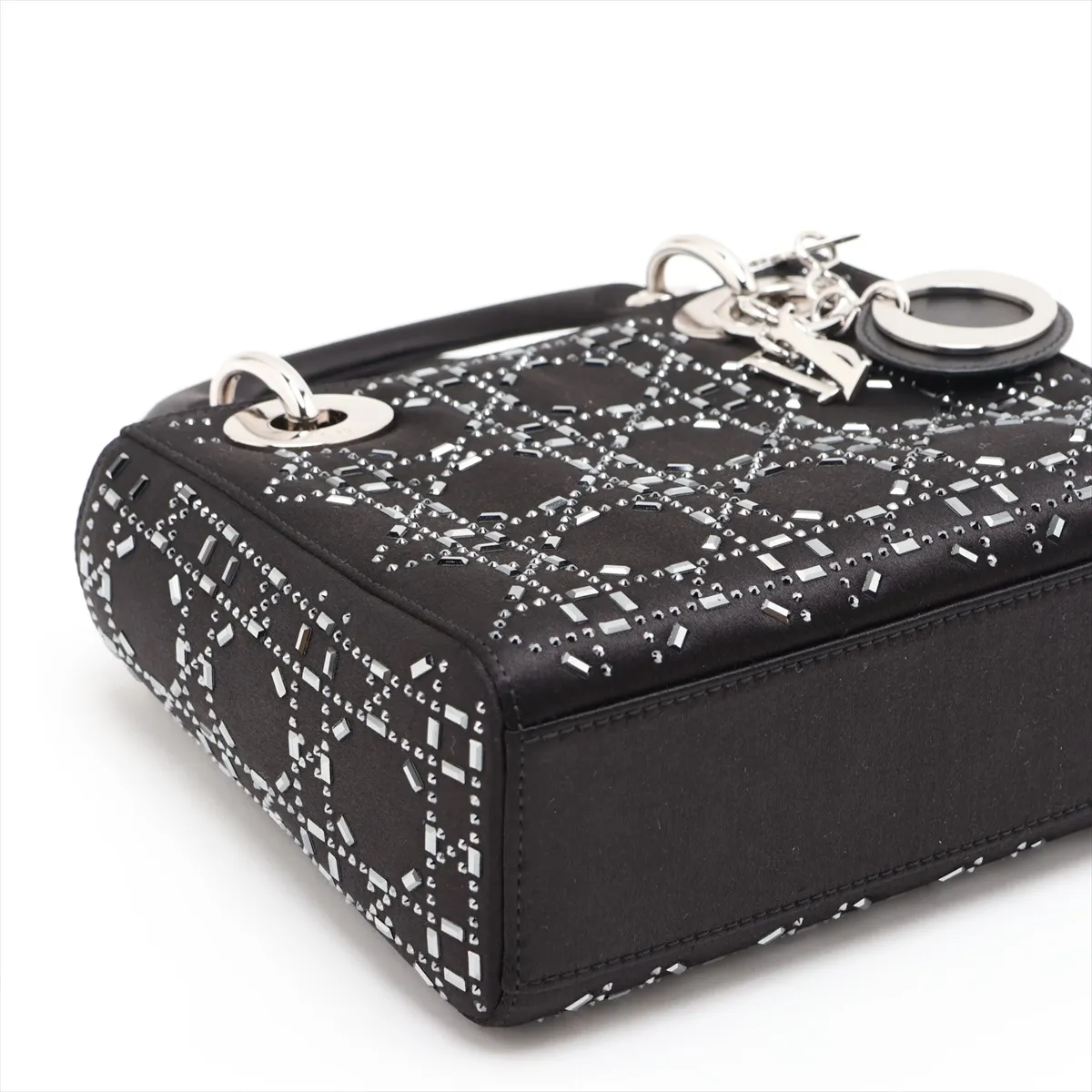 Cannage Lady Dior Mini Satin 2-Way Handbag, Black — view 4