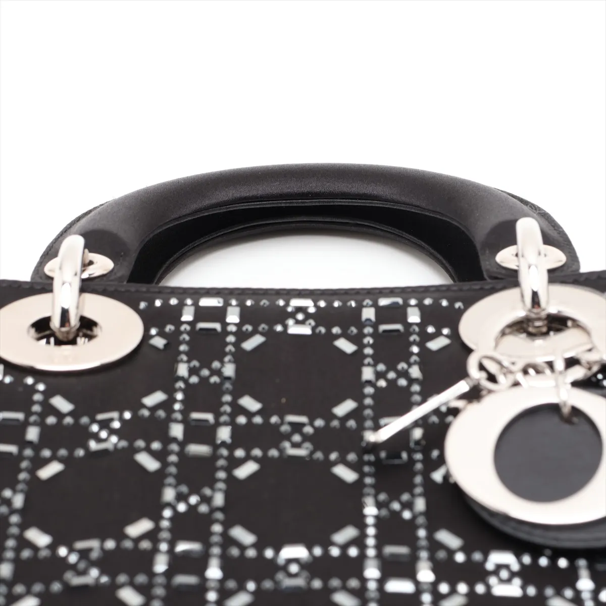 Cannage Lady Dior Mini Satin 2-Way Handbag, Black — view 6