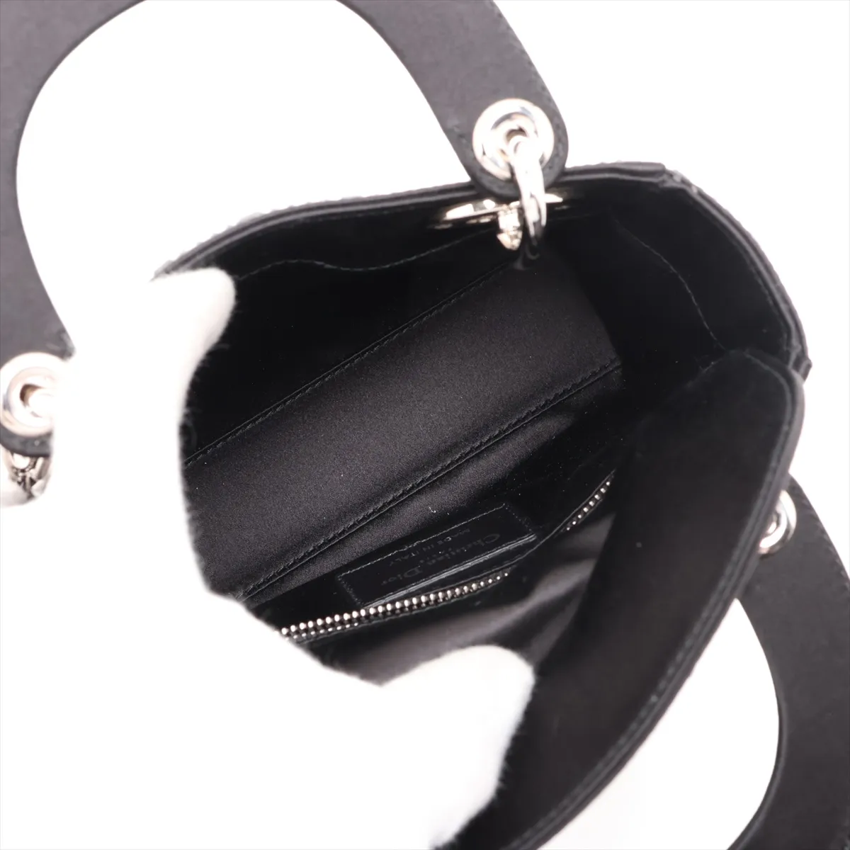 Cannage Lady Dior Mini Satin 2-Way Handbag, Black — view 8