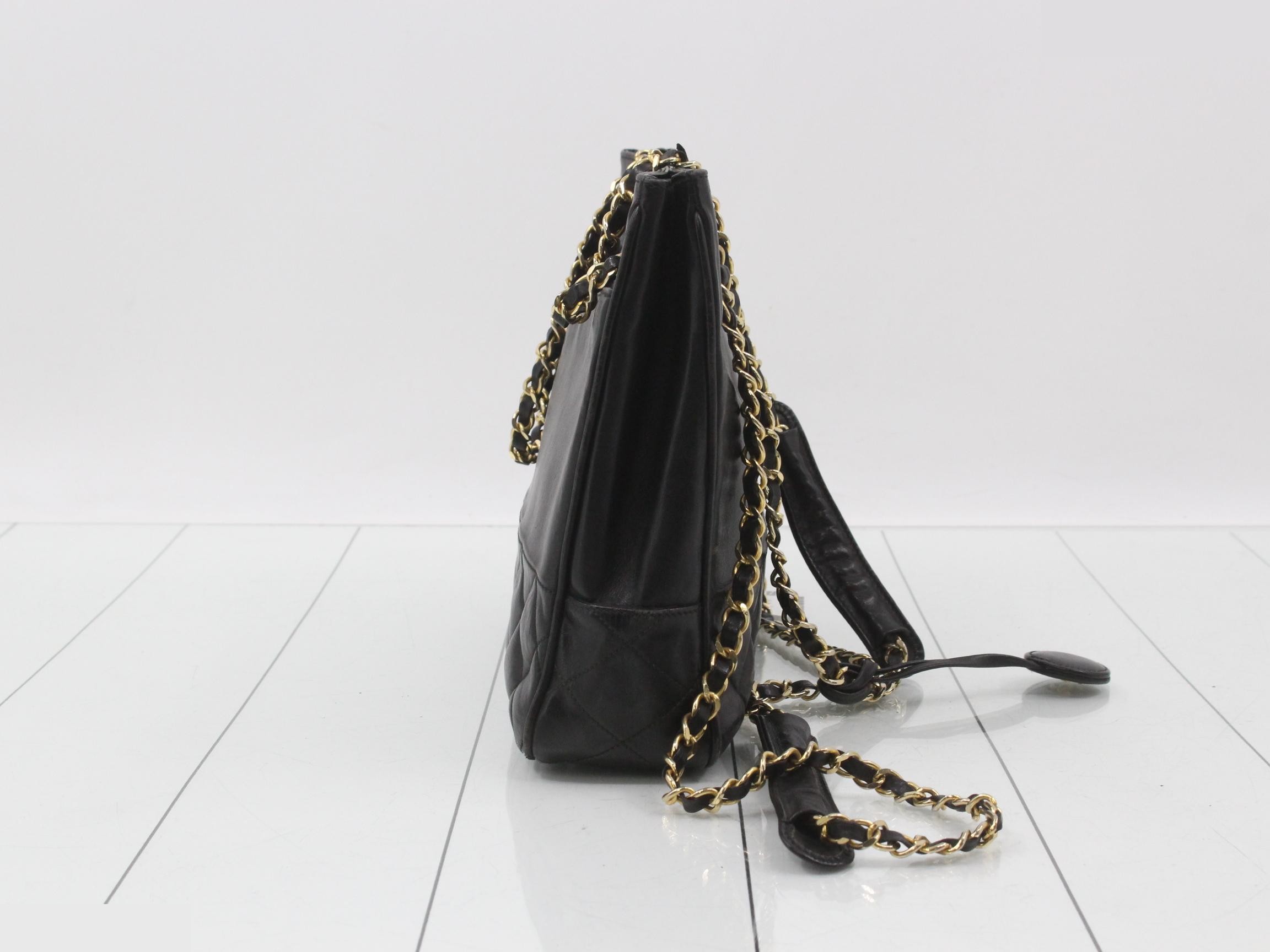Lambskin Chain Shoulder Tote Bag — view 3