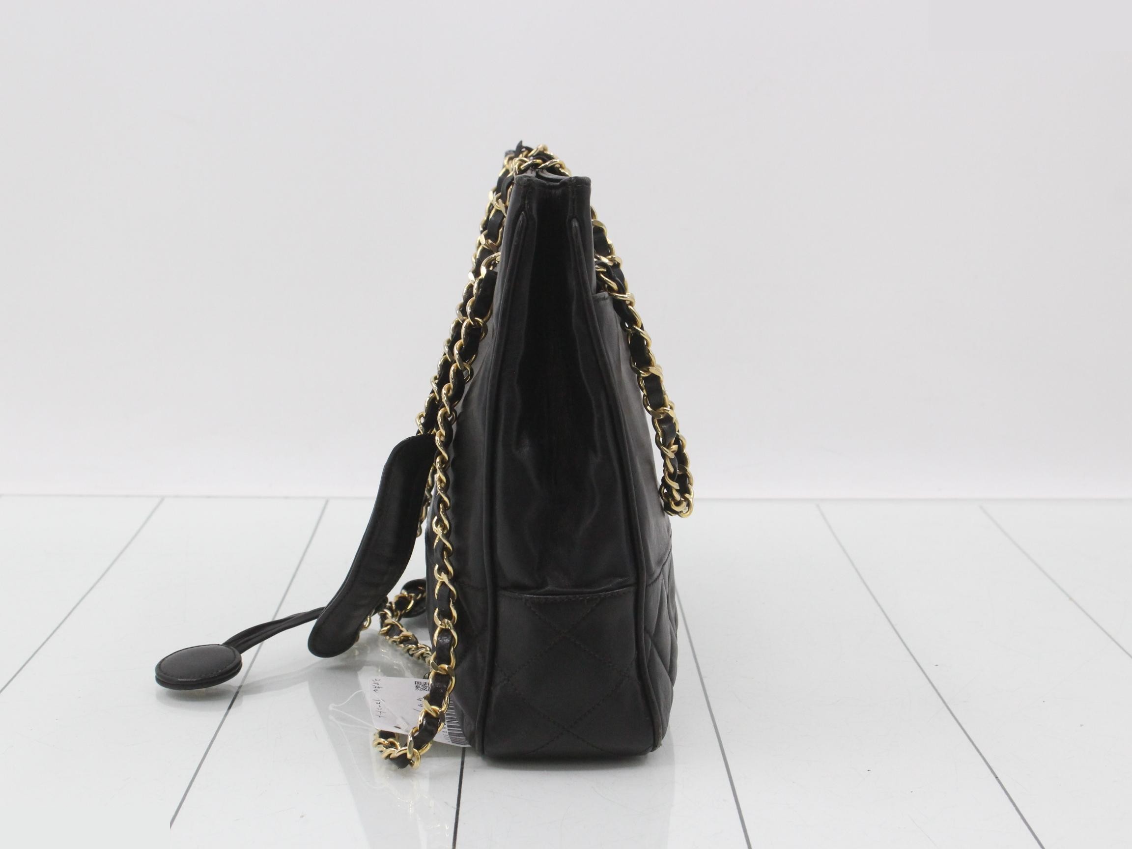 Lambskin Chain Shoulder Tote Bag — view 4