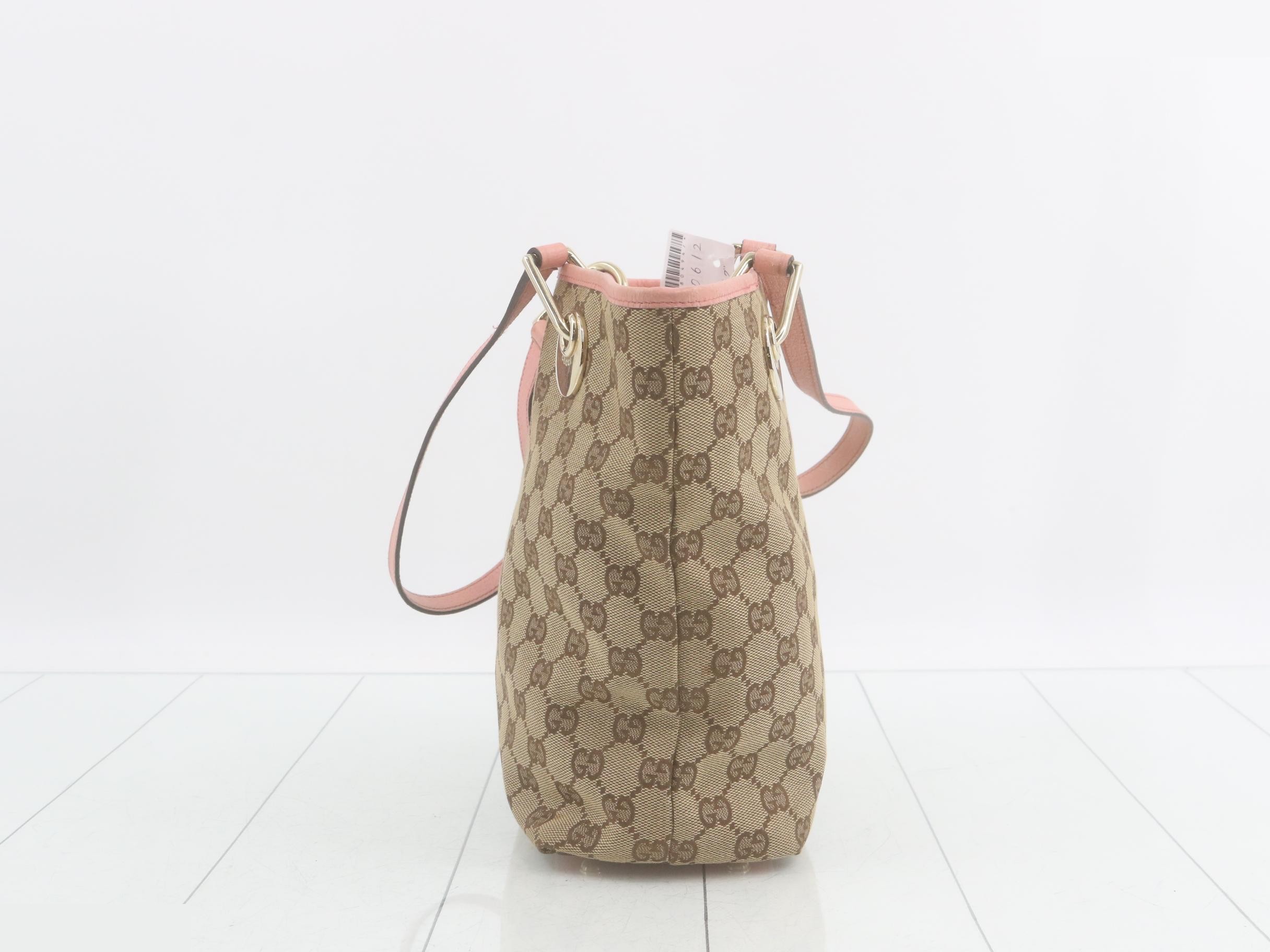 120840 Tote bag, GG canvas, leather, pink, beige — view 3