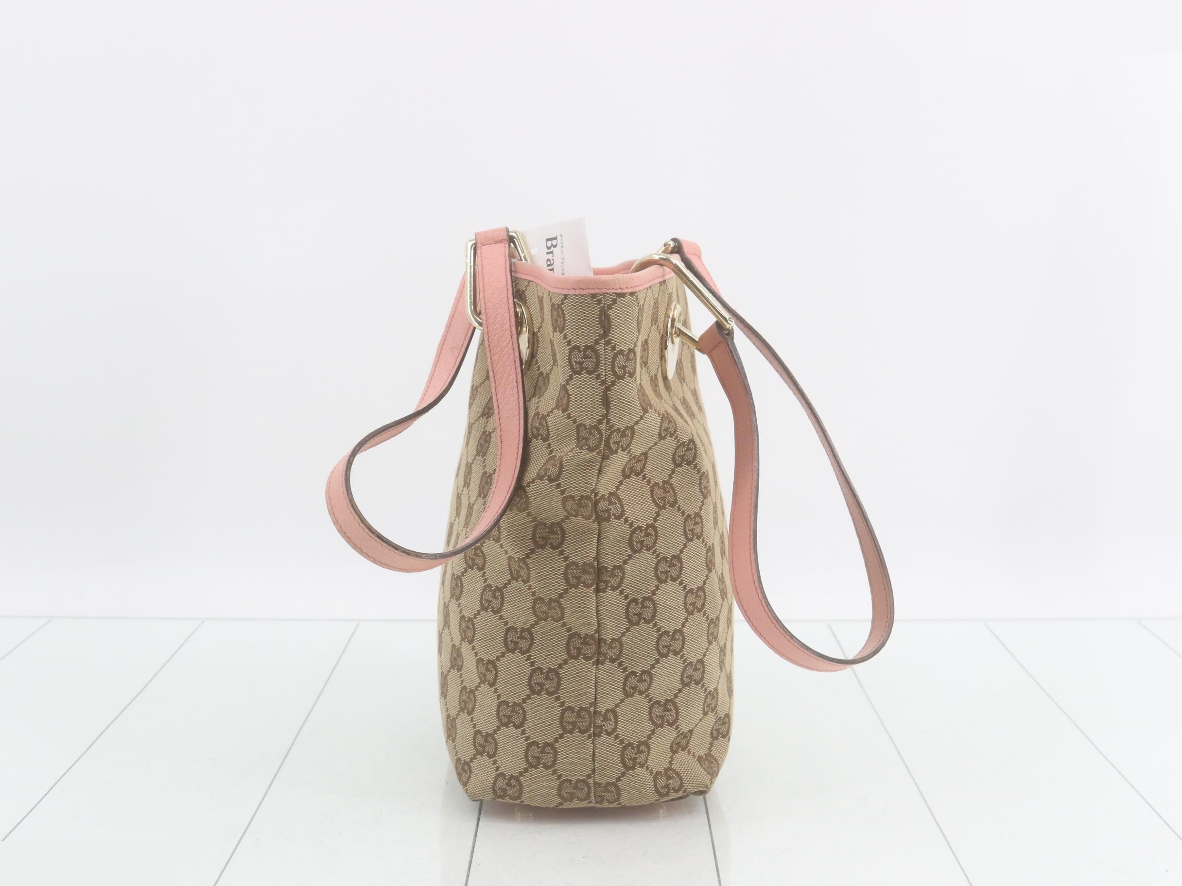 120840 Tote bag, GG canvas, leather, pink, beige — view 4