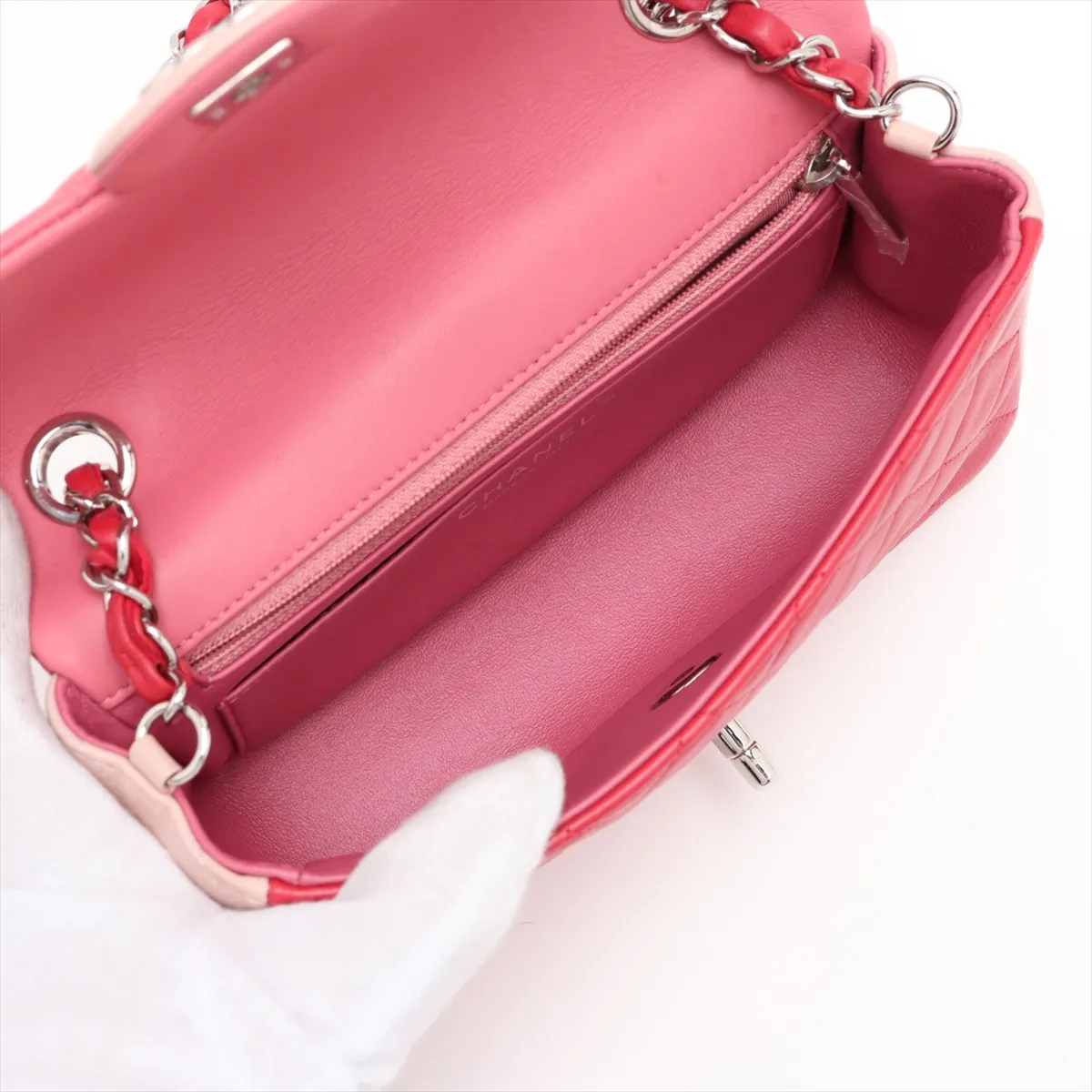 Mini Matelassé 20 Lambskin Single Flap Single Chain Bag, Pink x Beige, Silver Hardware, 19044804, Serial Number 19-series, A69900 — view 6