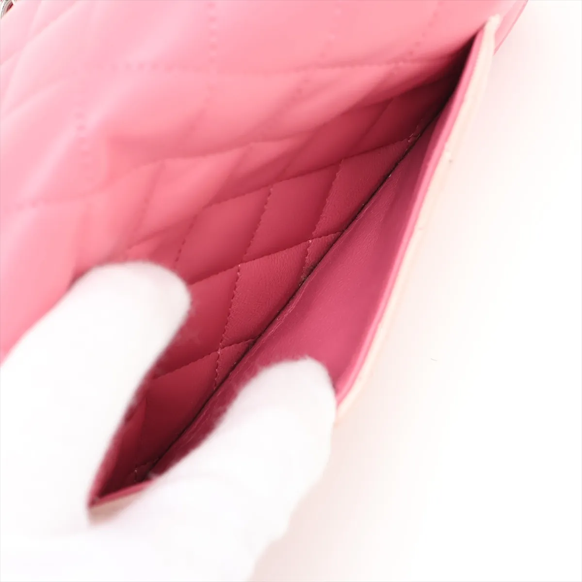 Mini Matelassé 20 Lambskin Single Flap Single Chain Bag, Pink x Beige, Silver Hardware, 19044804, Serial Number 19-series, A69900 — view 9