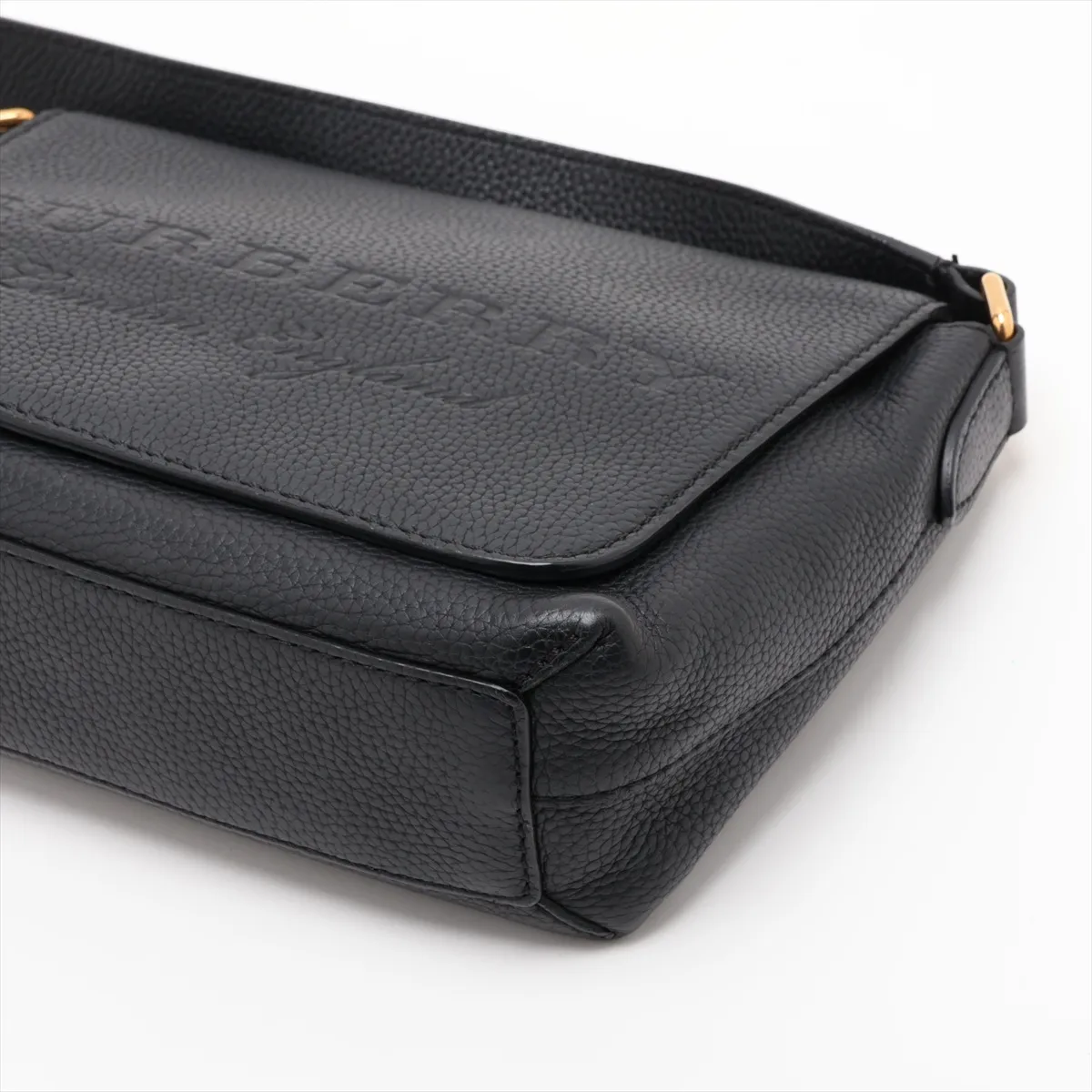 embossed logo leather shoulder bag, black — view 3