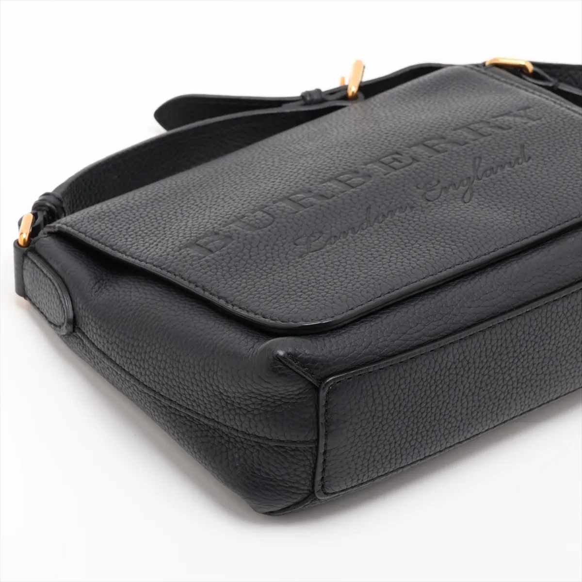 embossed logo leather shoulder bag, black — view 4
