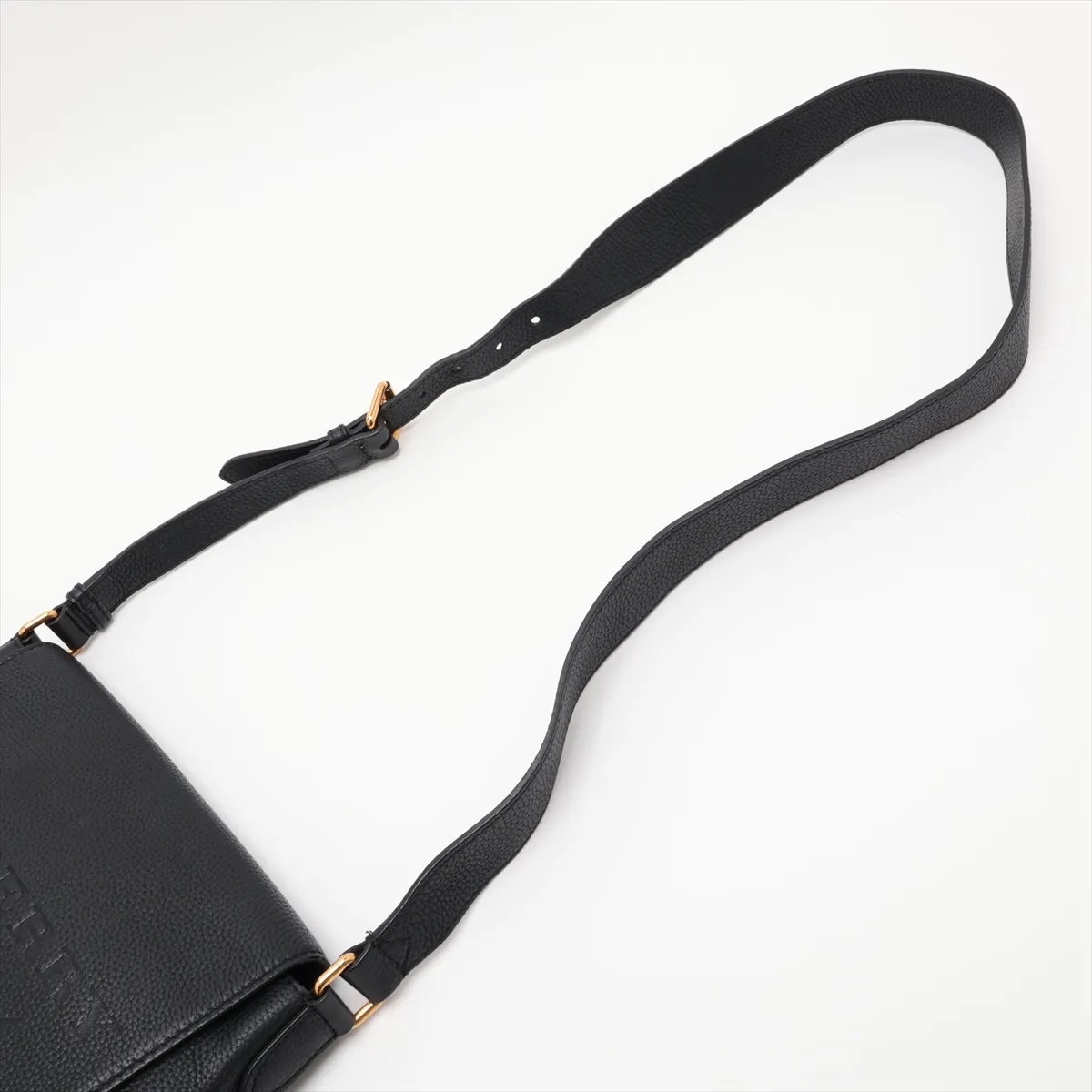 embossed logo leather shoulder bag, black — view 5
