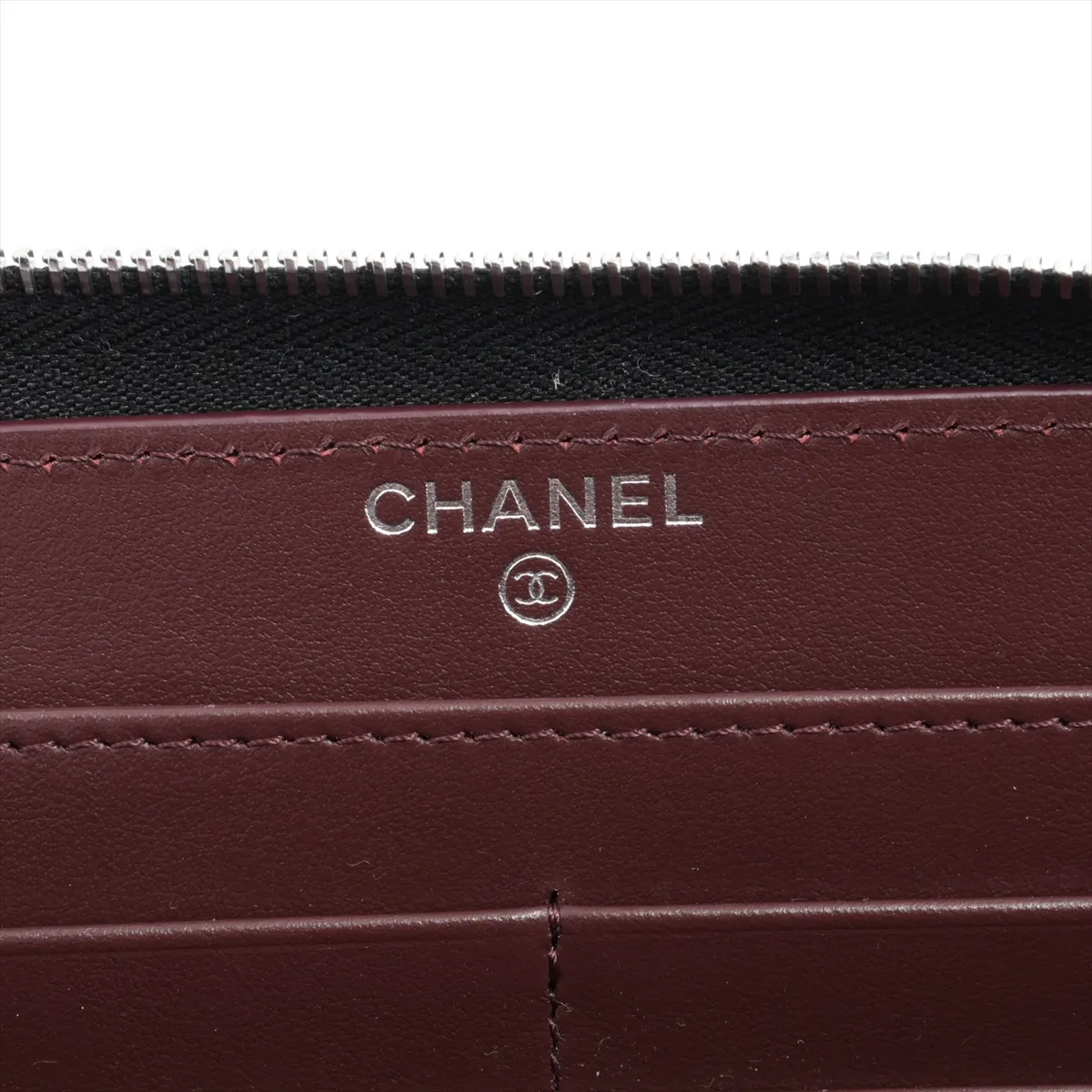 Matelassé Caviar Skin Round Zip Wallet, Black, Silver Hardware, P8XEJ80H — view 10