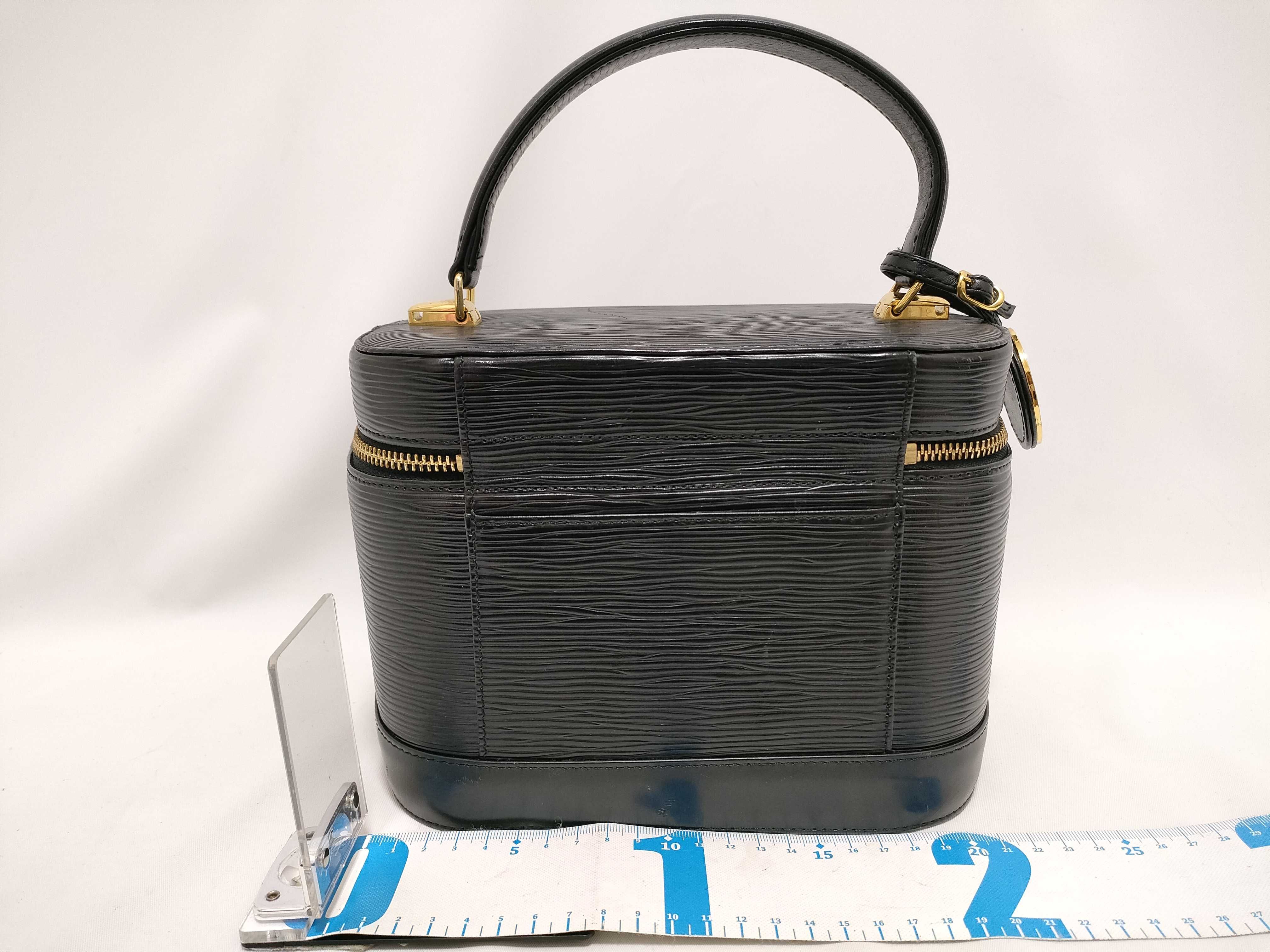 Leather Vanity Bag with Mirror Logo Charm, Gold Hardware, Black, Handbag — view 2