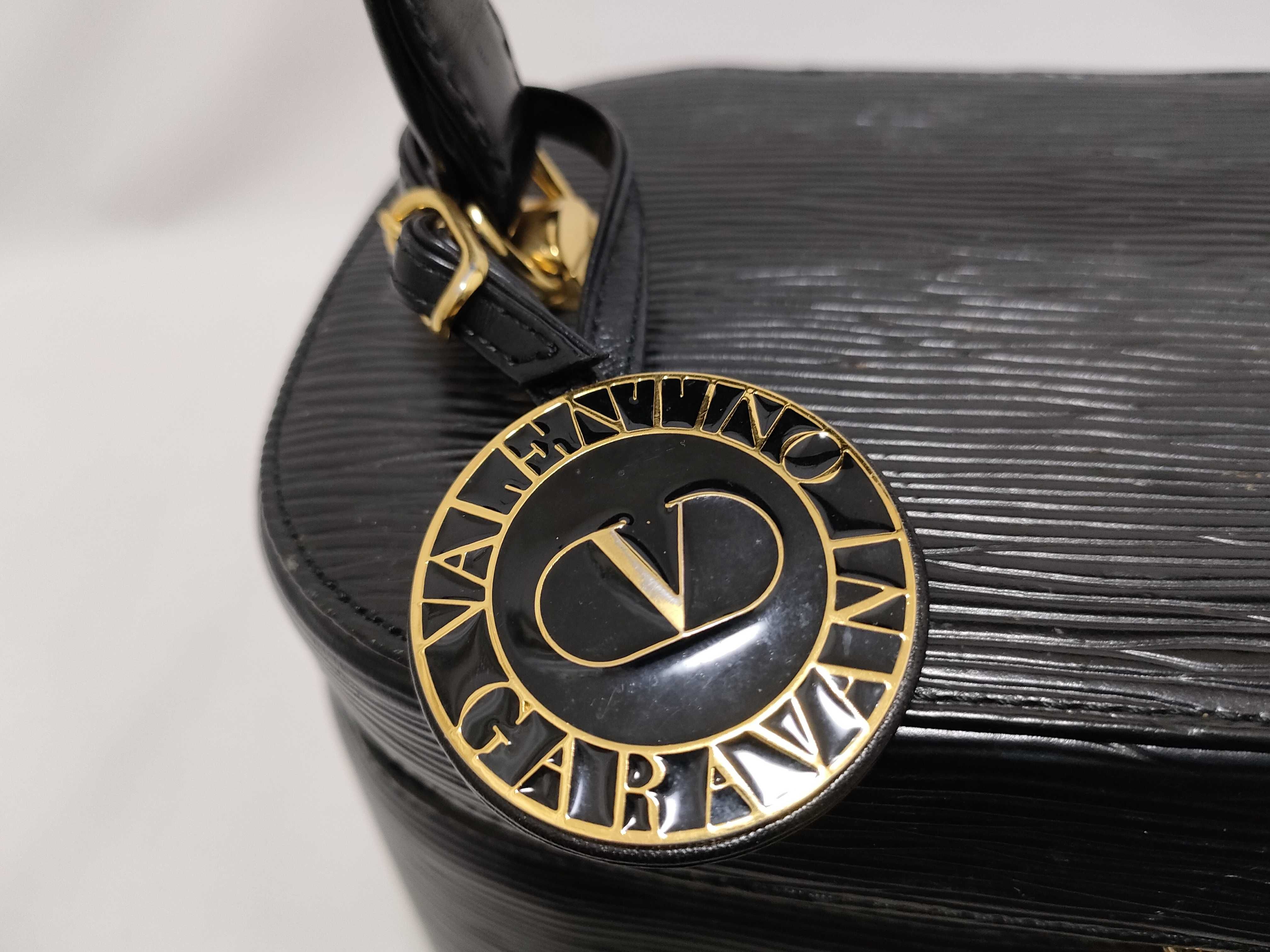 Leather Vanity Bag with Mirror Logo Charm, Gold Hardware, Black, Handbag — view 12
