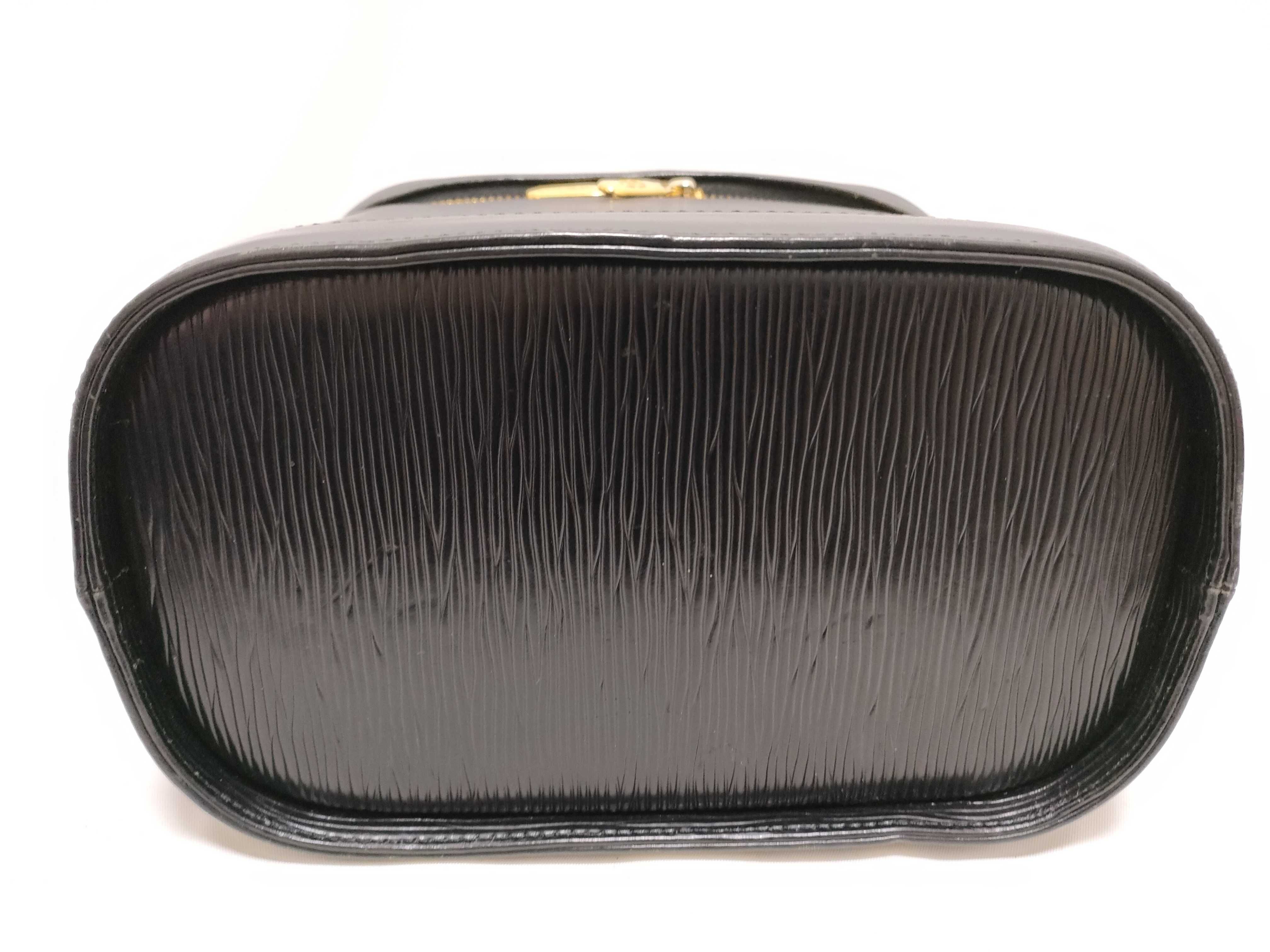 Leather Vanity Bag with Mirror Logo Charm, Gold Hardware, Black, Handbag — view 7