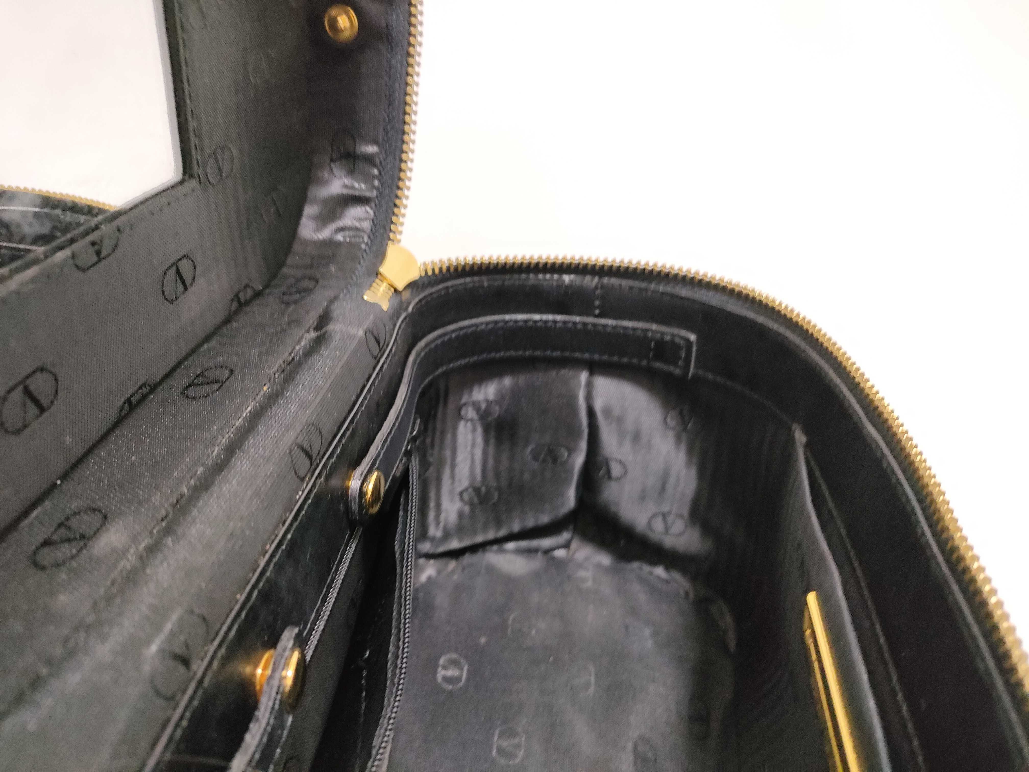 Leather Vanity Bag with Mirror Logo Charm, Gold Hardware, Black, Handbag — view 8