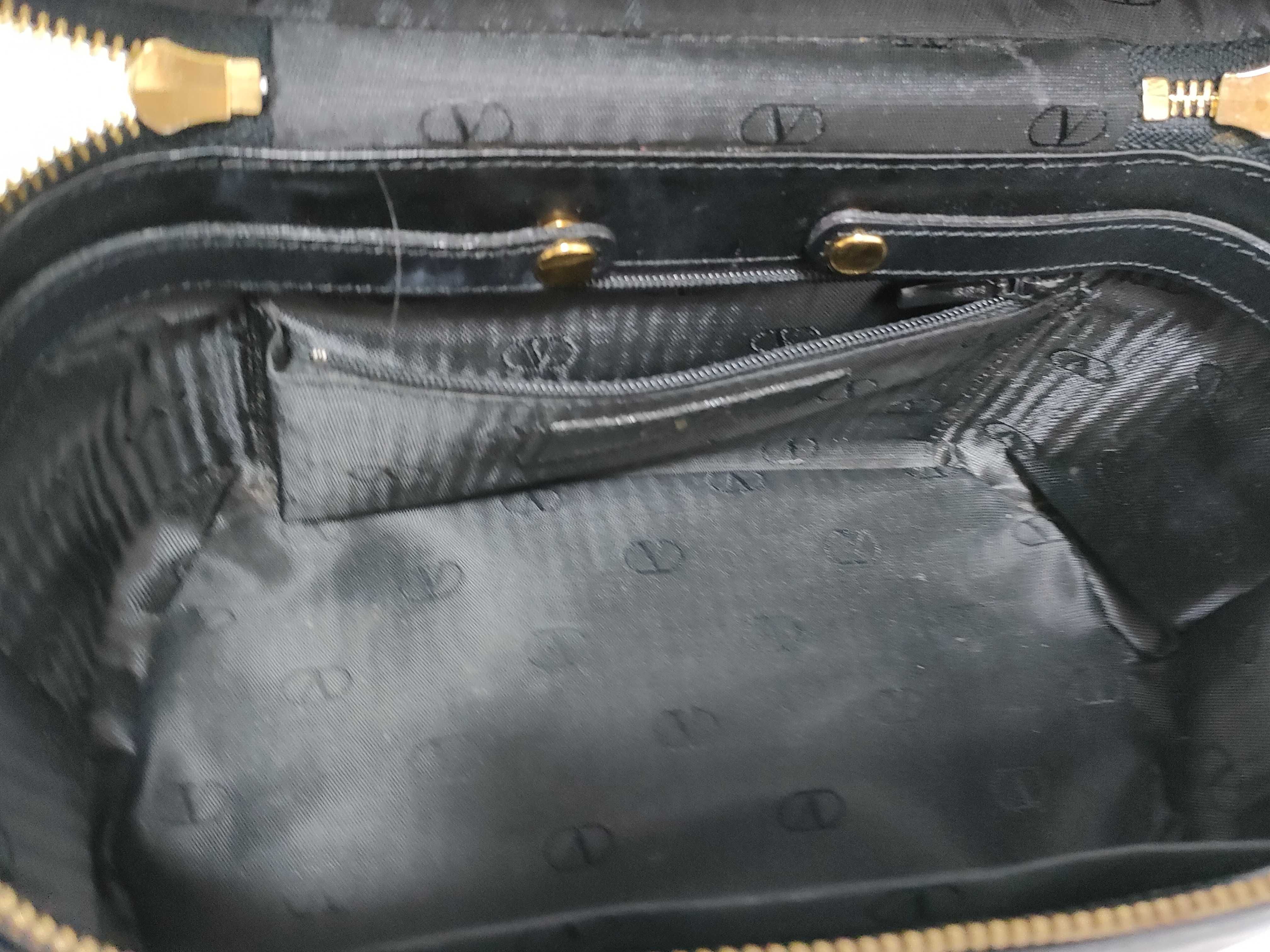 Leather Vanity Bag with Mirror Logo Charm, Gold Hardware, Black, Handbag — view 9