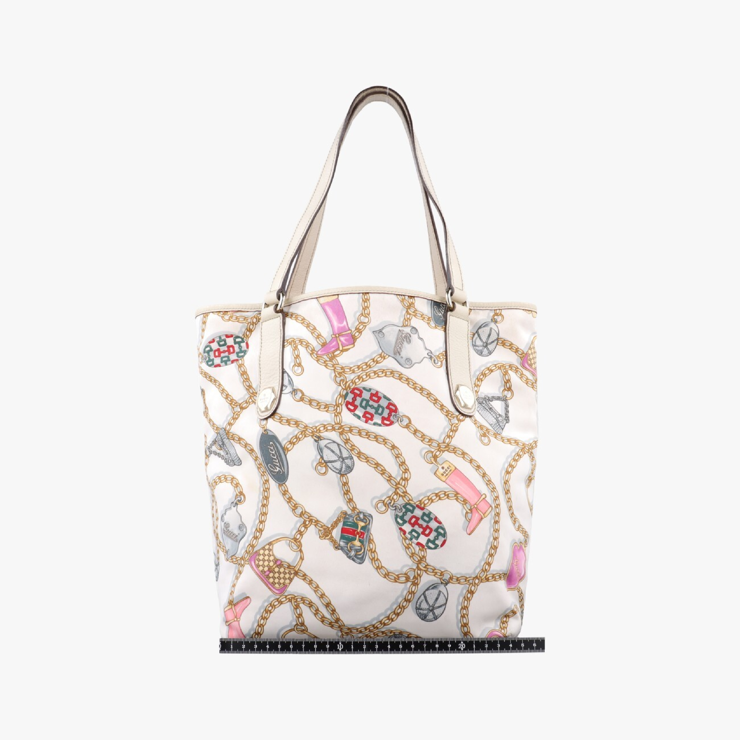 Chain Pattern Tote Bag, White Silk, 153009 Handbag — view 2