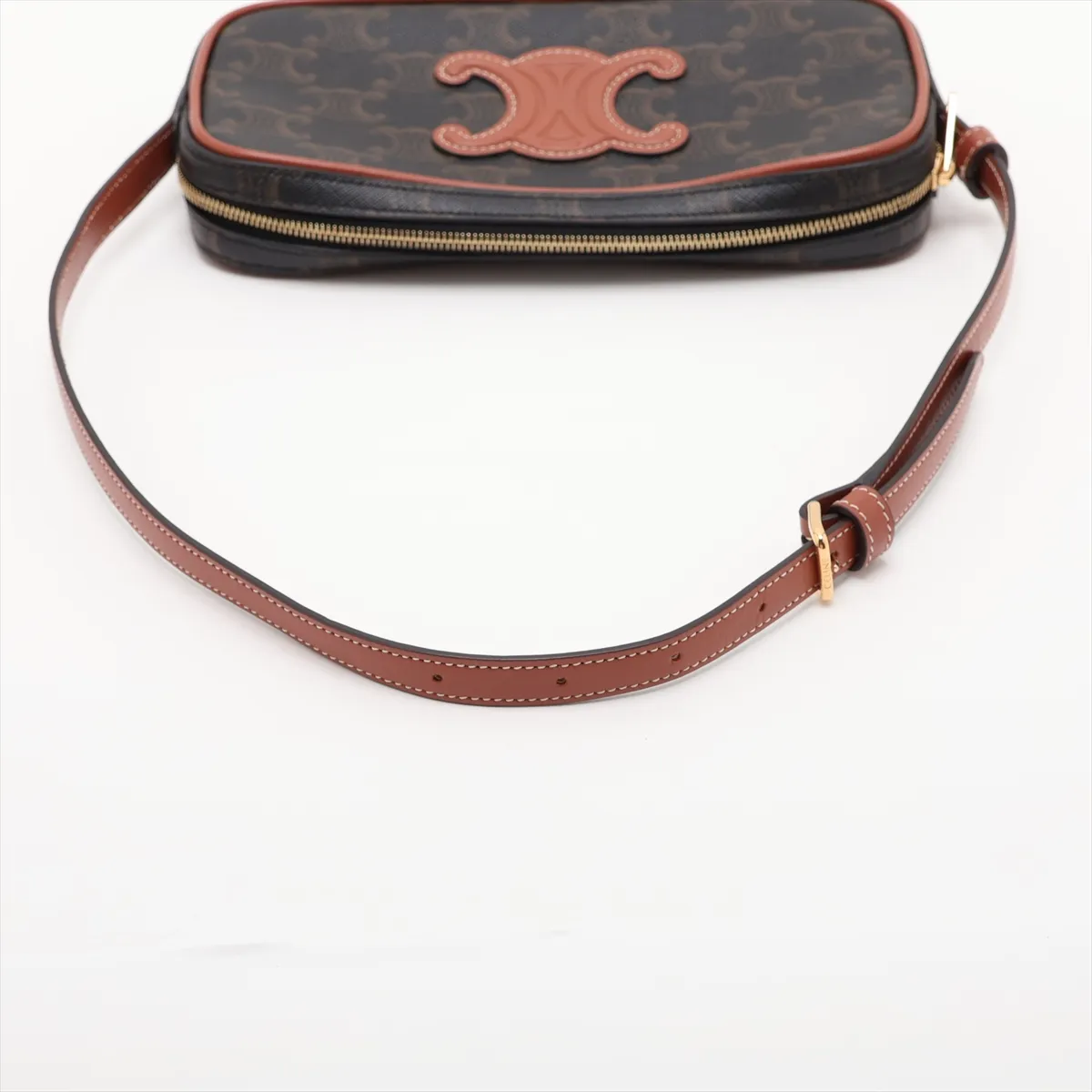 Cuile Triomphe Mini Camera PVC x Leather Shoulder Bag, Brown — view 5