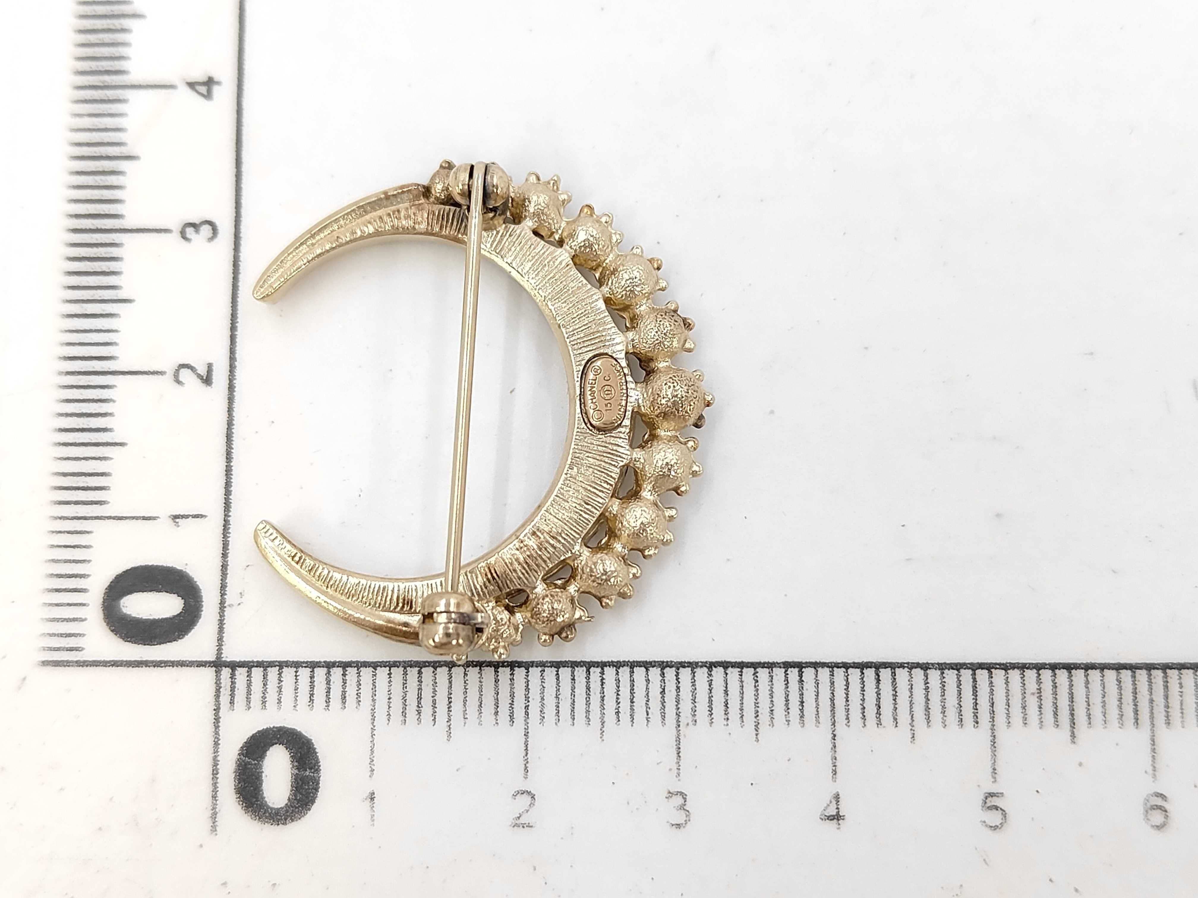 Rhinestone and Faux Pearl Crescent Moon Brooch — view 3