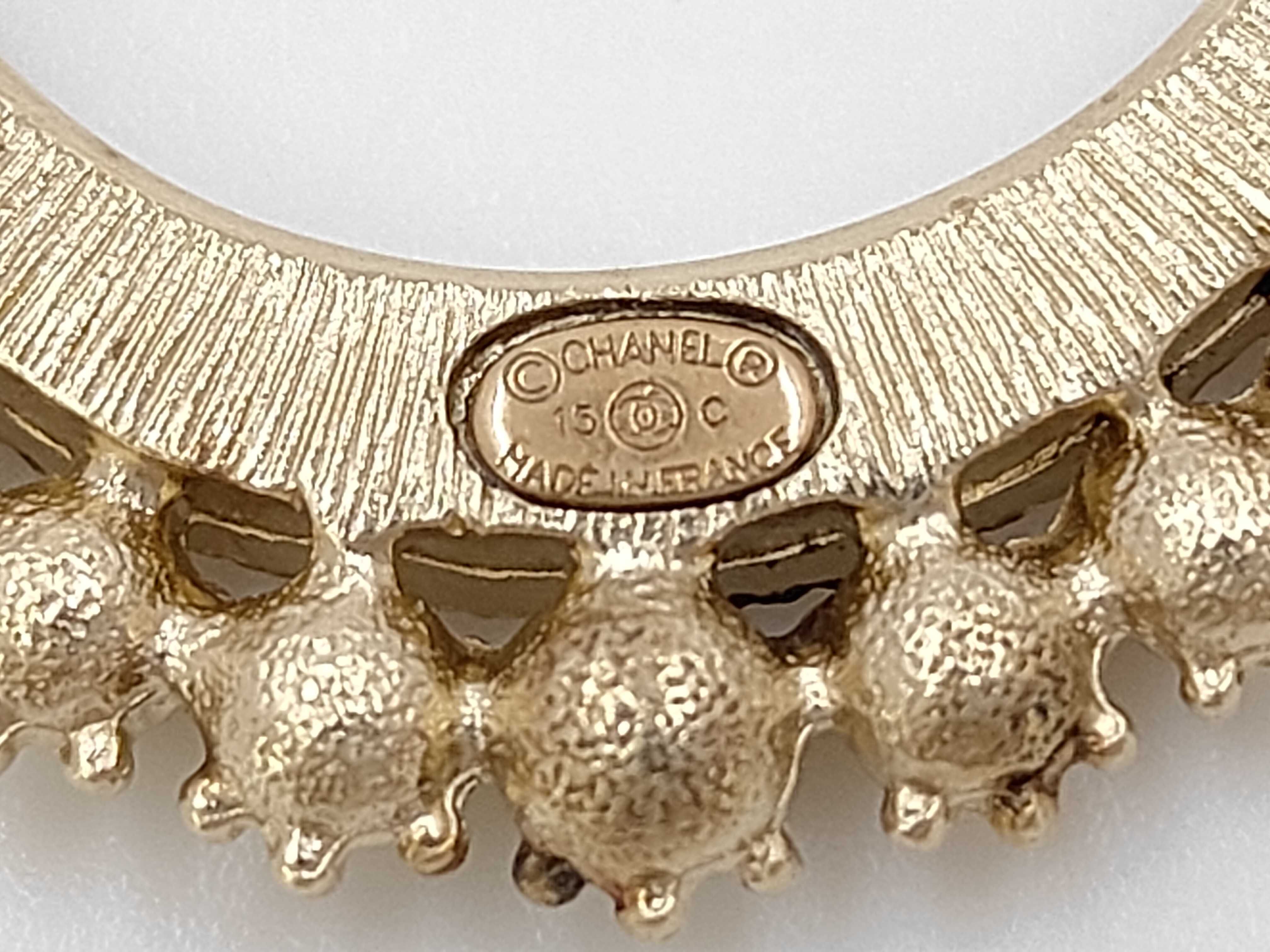 Rhinestone and Faux Pearl Crescent Moon Brooch — view 5