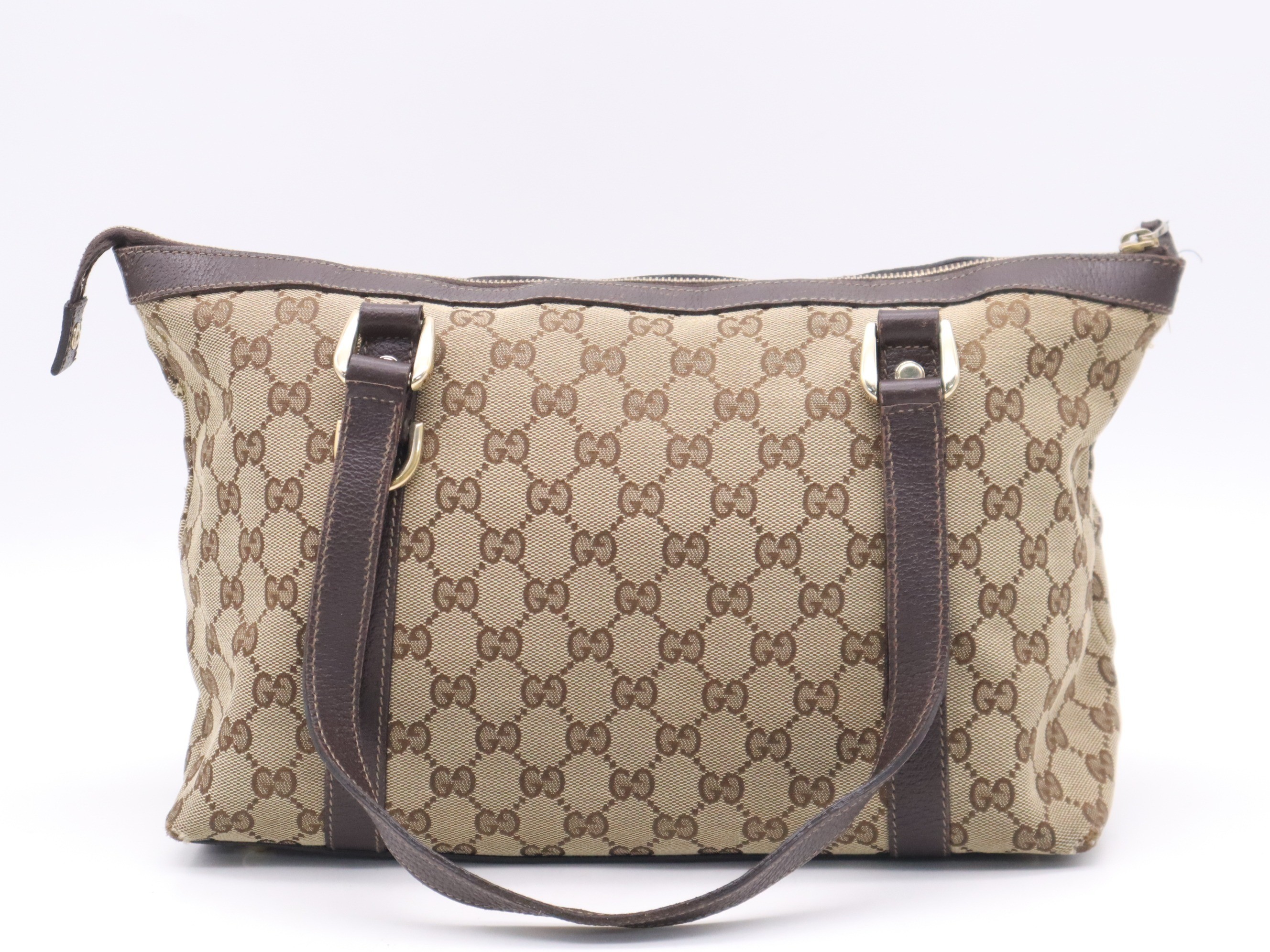 Canvas x Leather GG Canvas Tote Bag, Brown, Gold Hardware — view 2