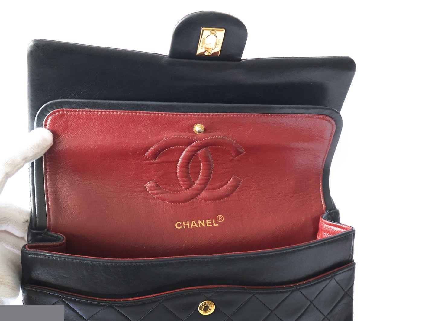 Matelassé 25 Lambskin Double Flap Double Chain Shoulder Bag, Black — view 11