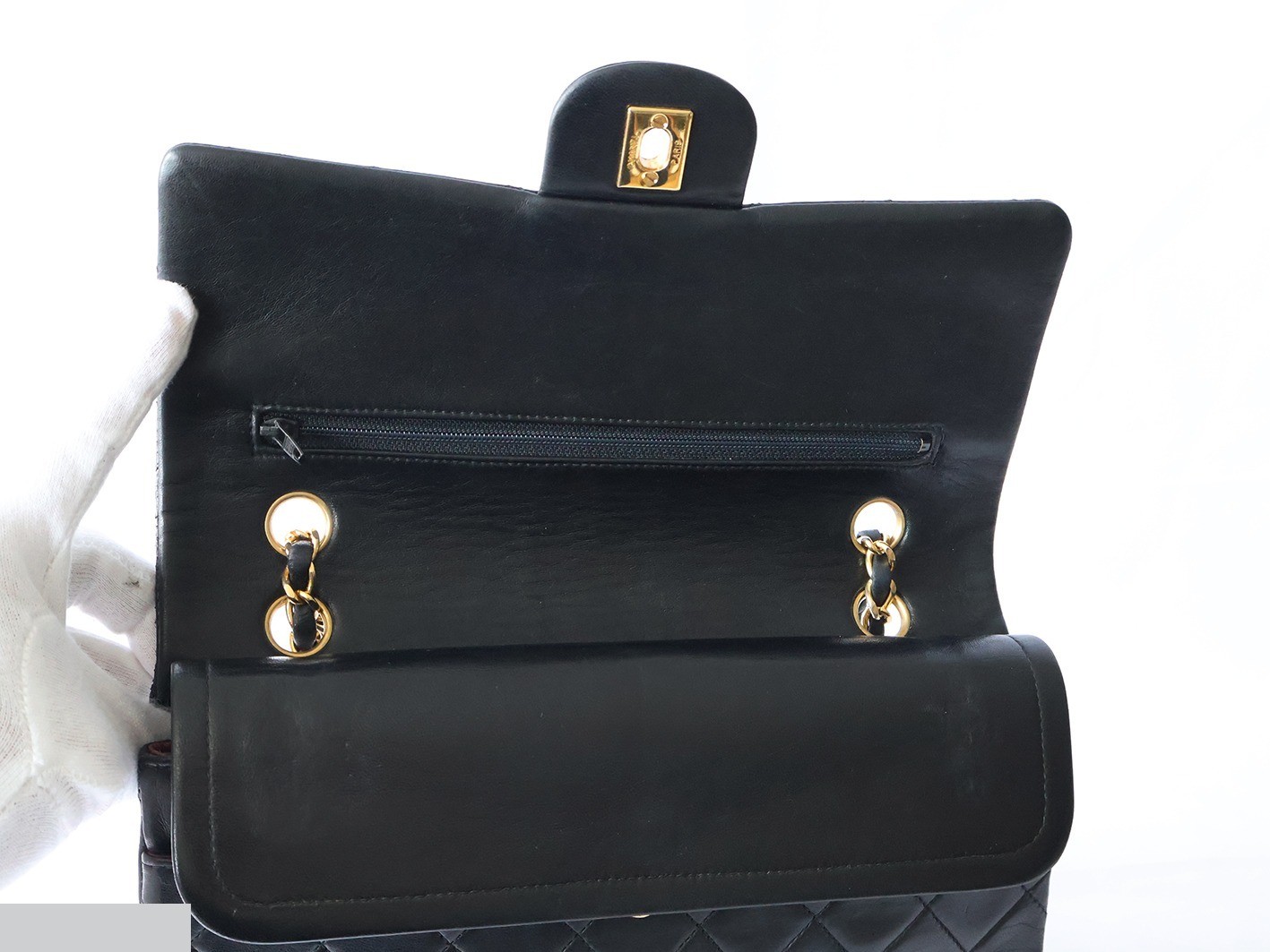 Matelassé 25 Lambskin Double Flap Double Chain Shoulder Bag, Black — view 10