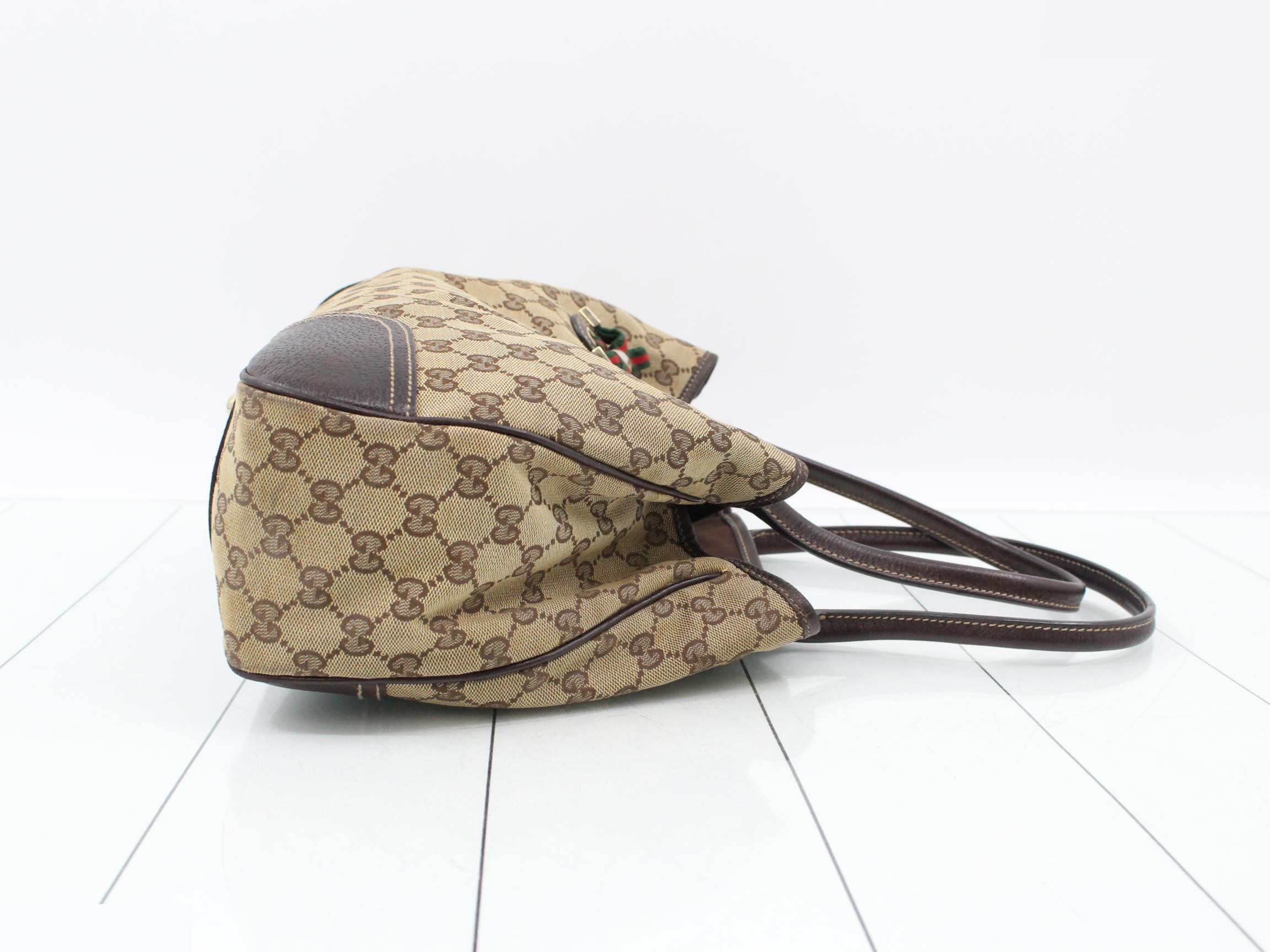 Web Stripe Monogram Tote Bag, Canvas, Beige — view 3