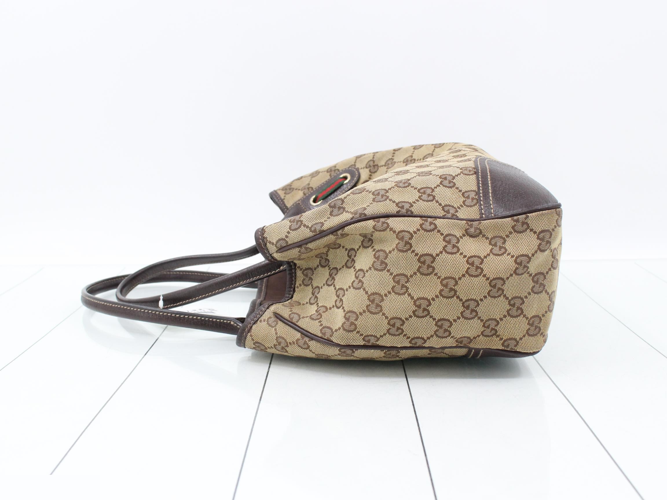 Web Stripe Monogram Tote Bag, Canvas, Beige — view 4