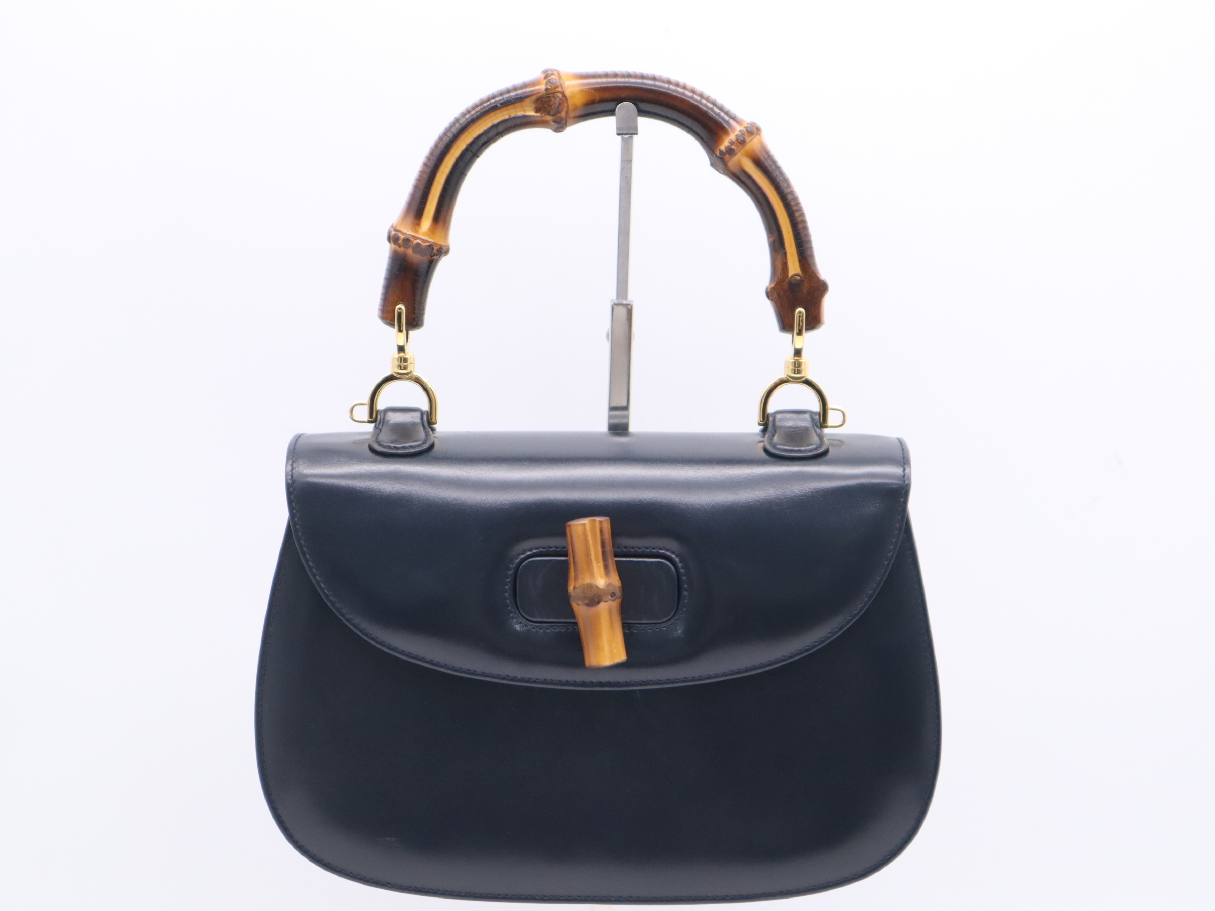 000 01 0633 Bamboo x Leather Bamboo Handbag Black Gold Hardware Handbag