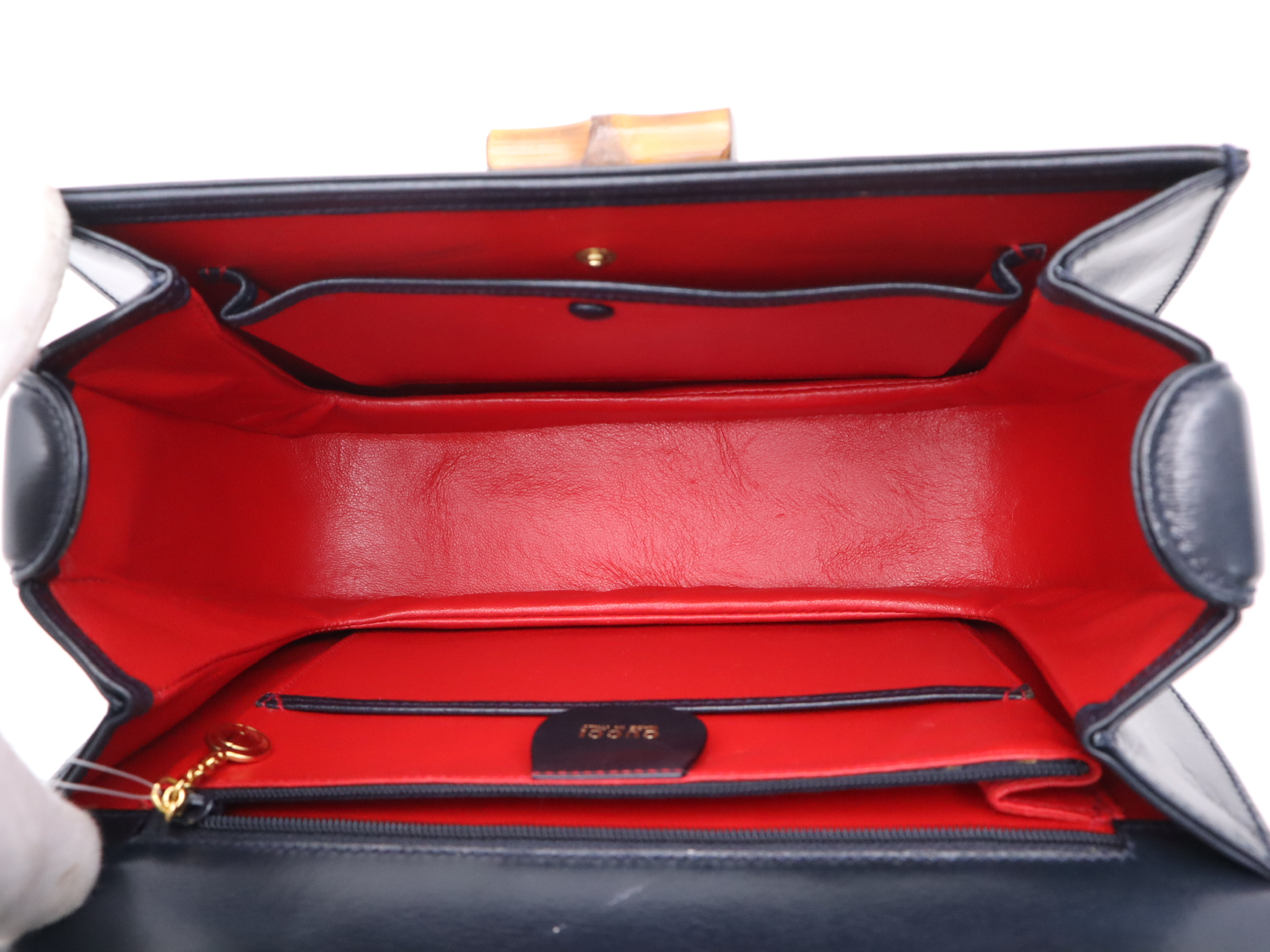 000 01 0633 Bamboo x Leather Bamboo Handbag Black Gold Hardware Handbag — view 11