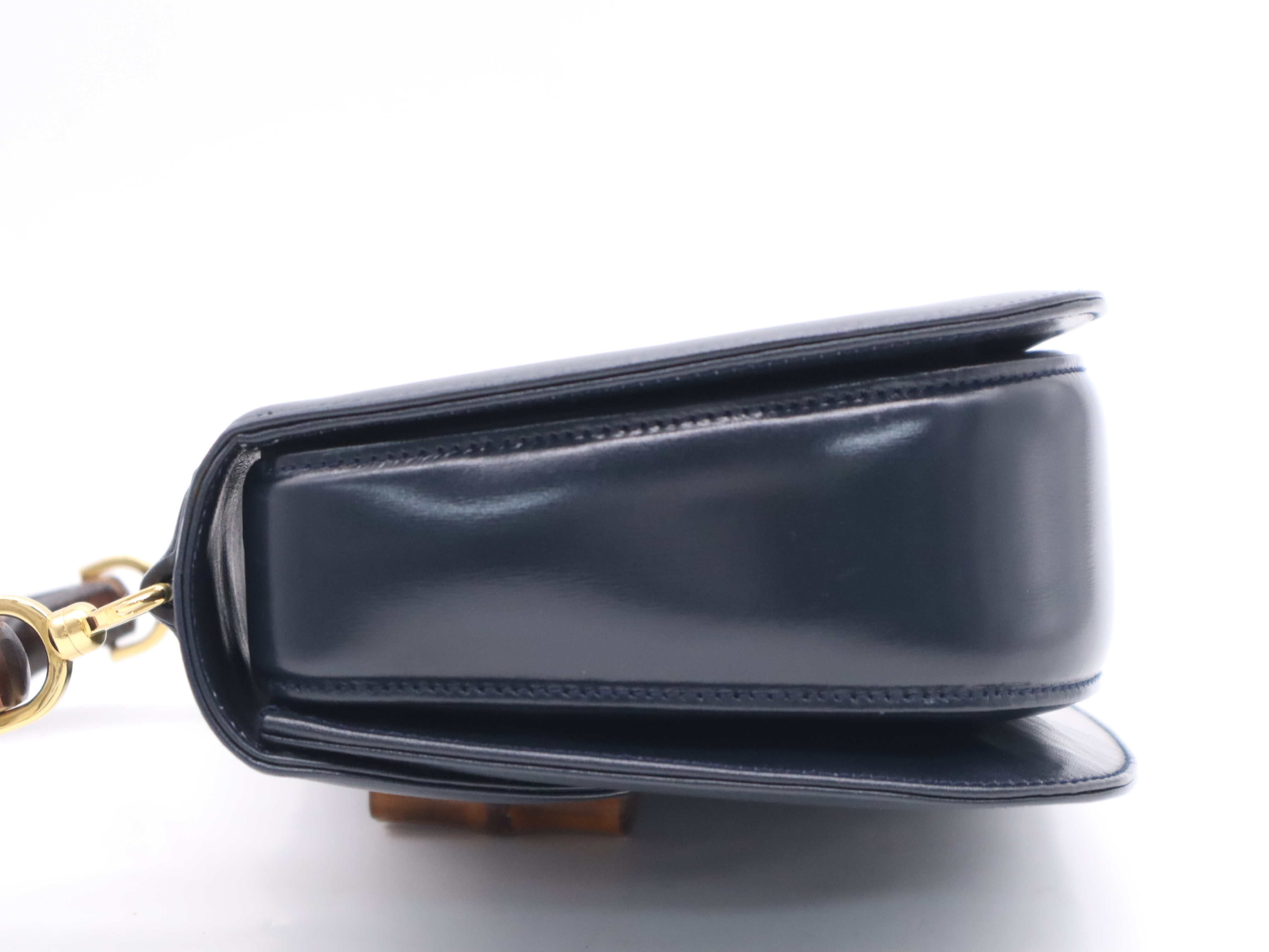 000 01 0633 Bamboo x Leather Bamboo Handbag Black Gold Hardware Handbag — view 3