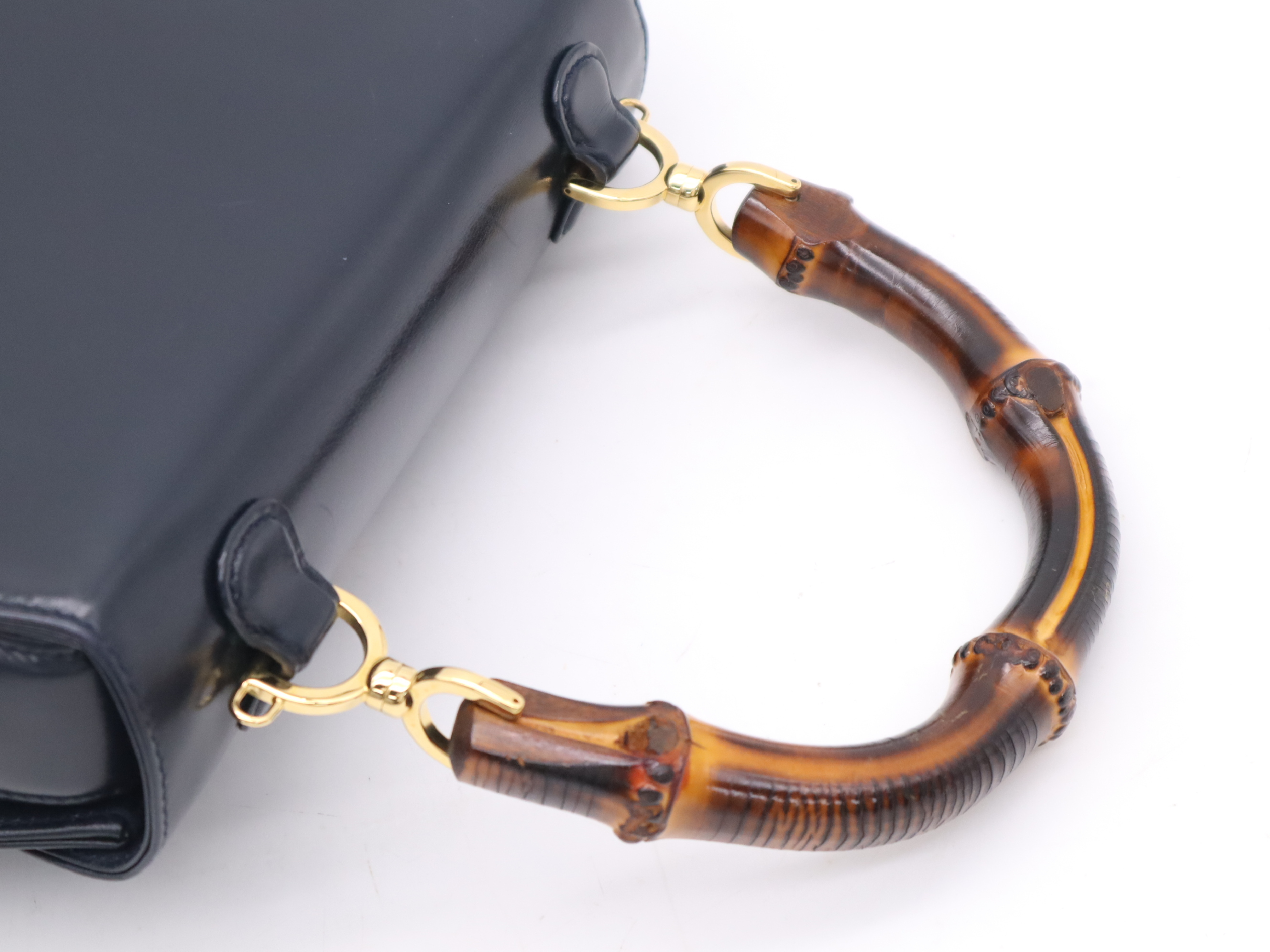 000 01 0633 Bamboo x Leather Bamboo Handbag Black Gold Hardware Handbag — view 6