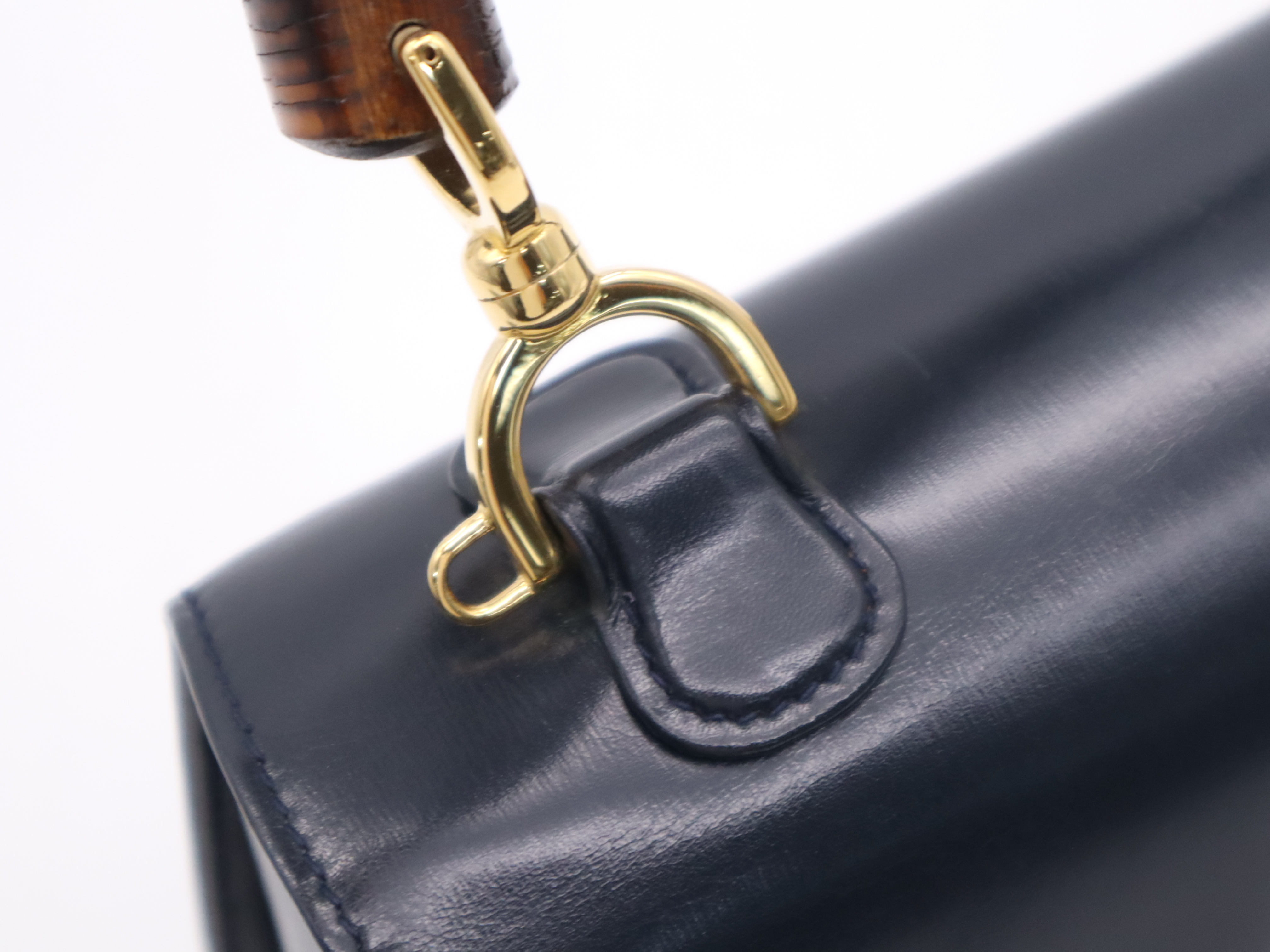 000 01 0633 Bamboo x Leather Bamboo Handbag Black Gold Hardware Handbag — view 7