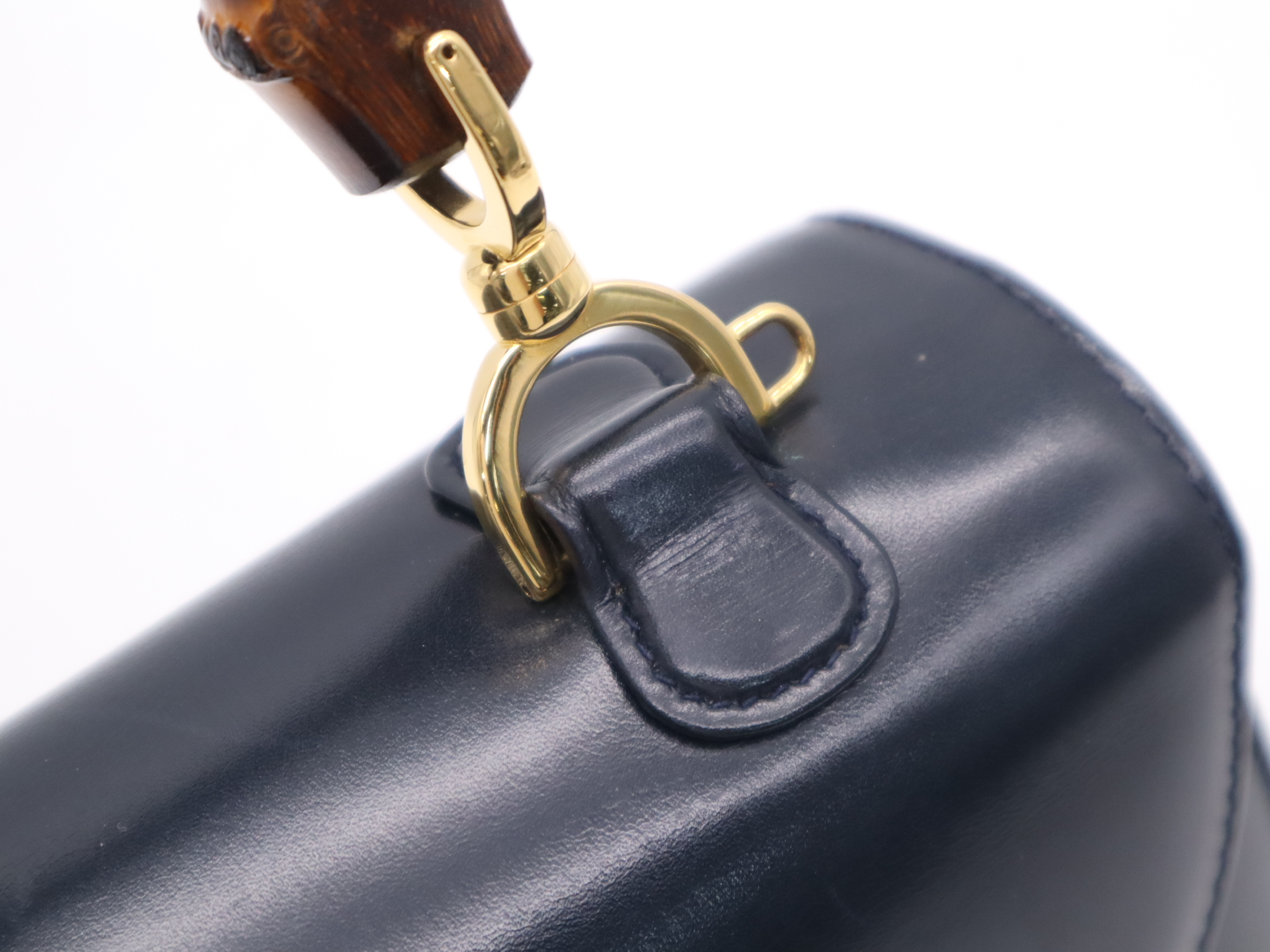 000 01 0633 Bamboo x Leather Bamboo Handbag Black Gold Hardware Handbag — view 8