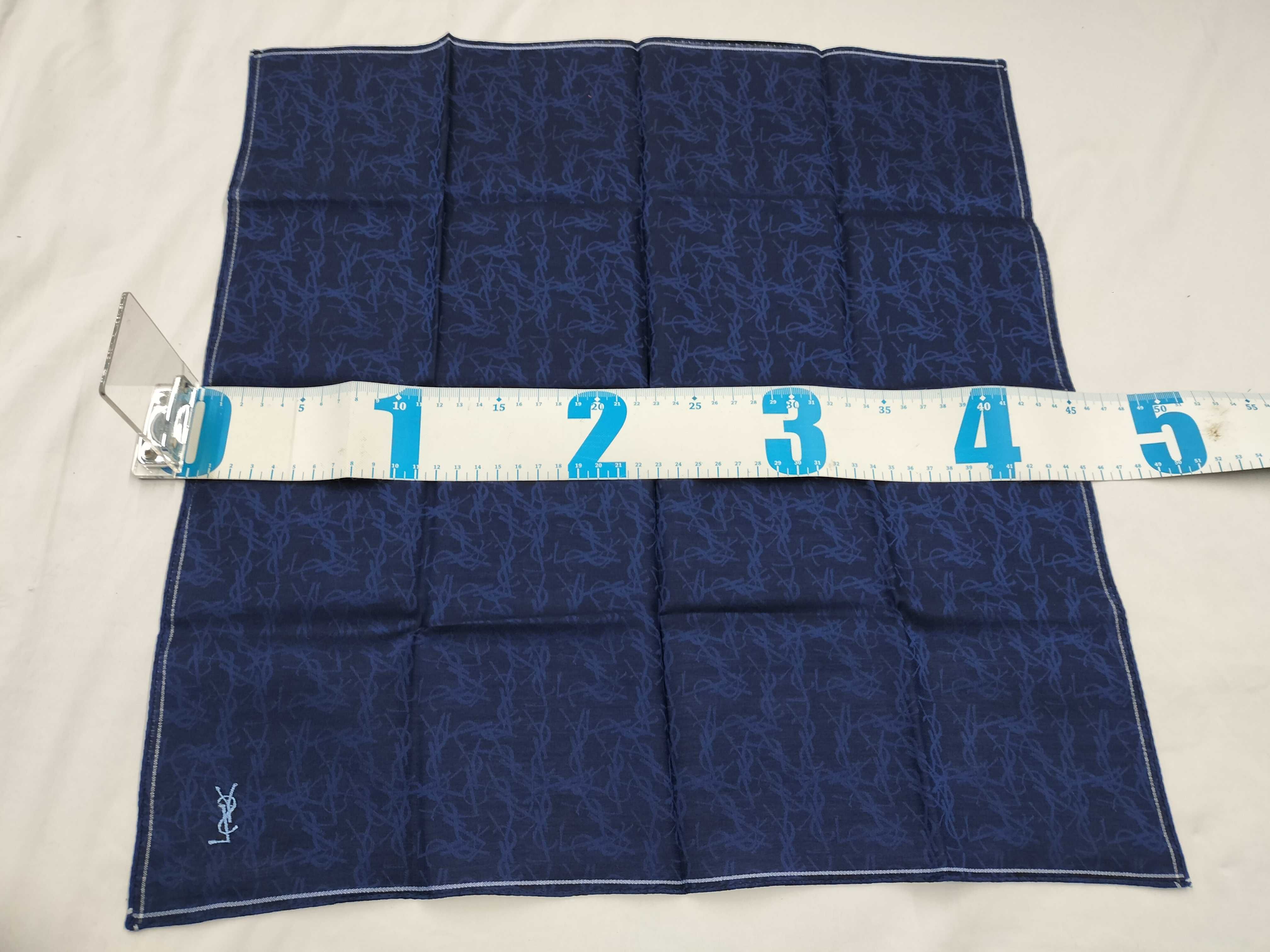 handkerchief/scarf with sticker, YSL logo embroidery, jacquard pattern, blue, and other accessories. — view 2
