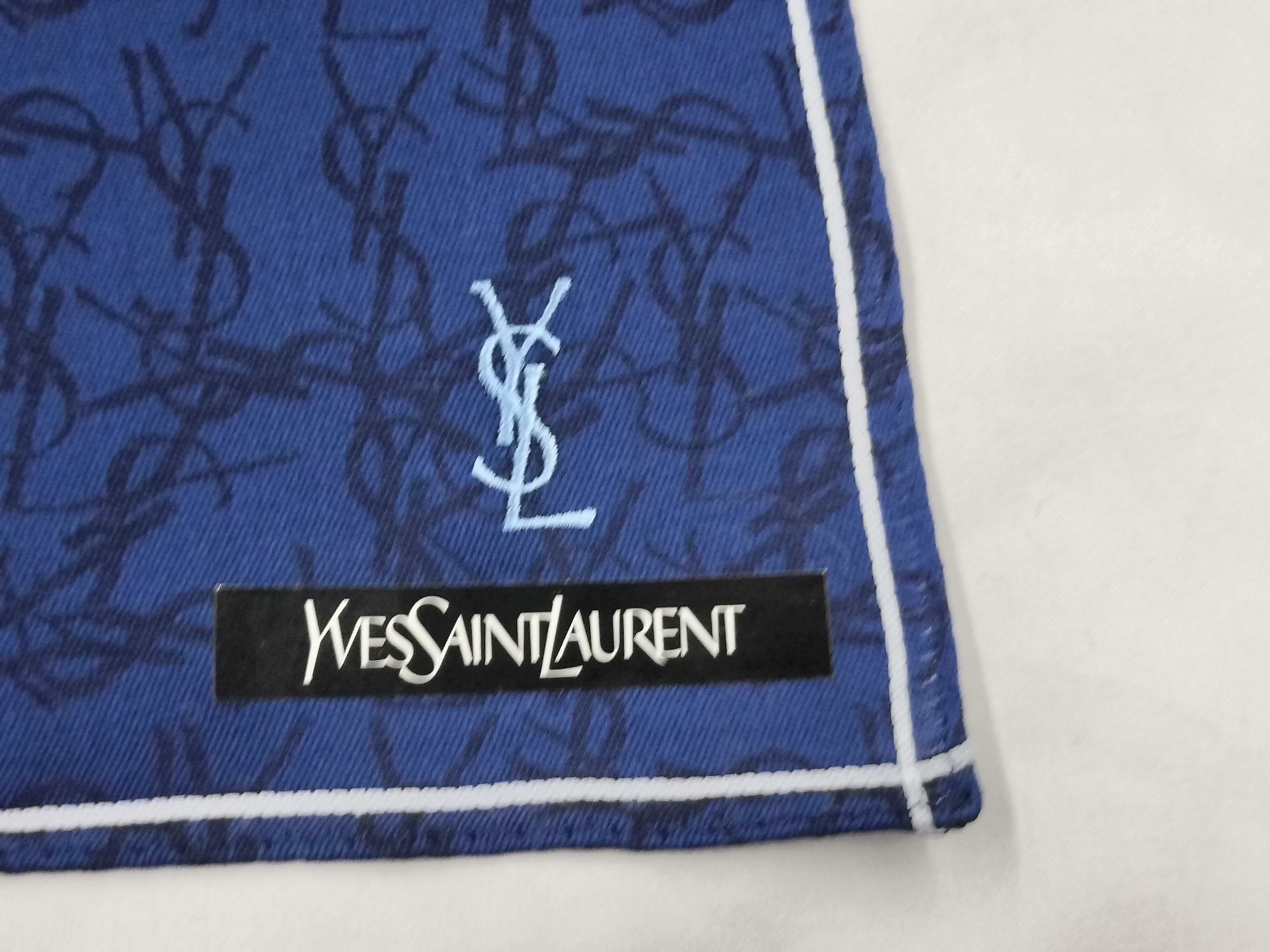 handkerchief/scarf with sticker, YSL logo embroidery, jacquard pattern, blue, and other accessories. — view 3