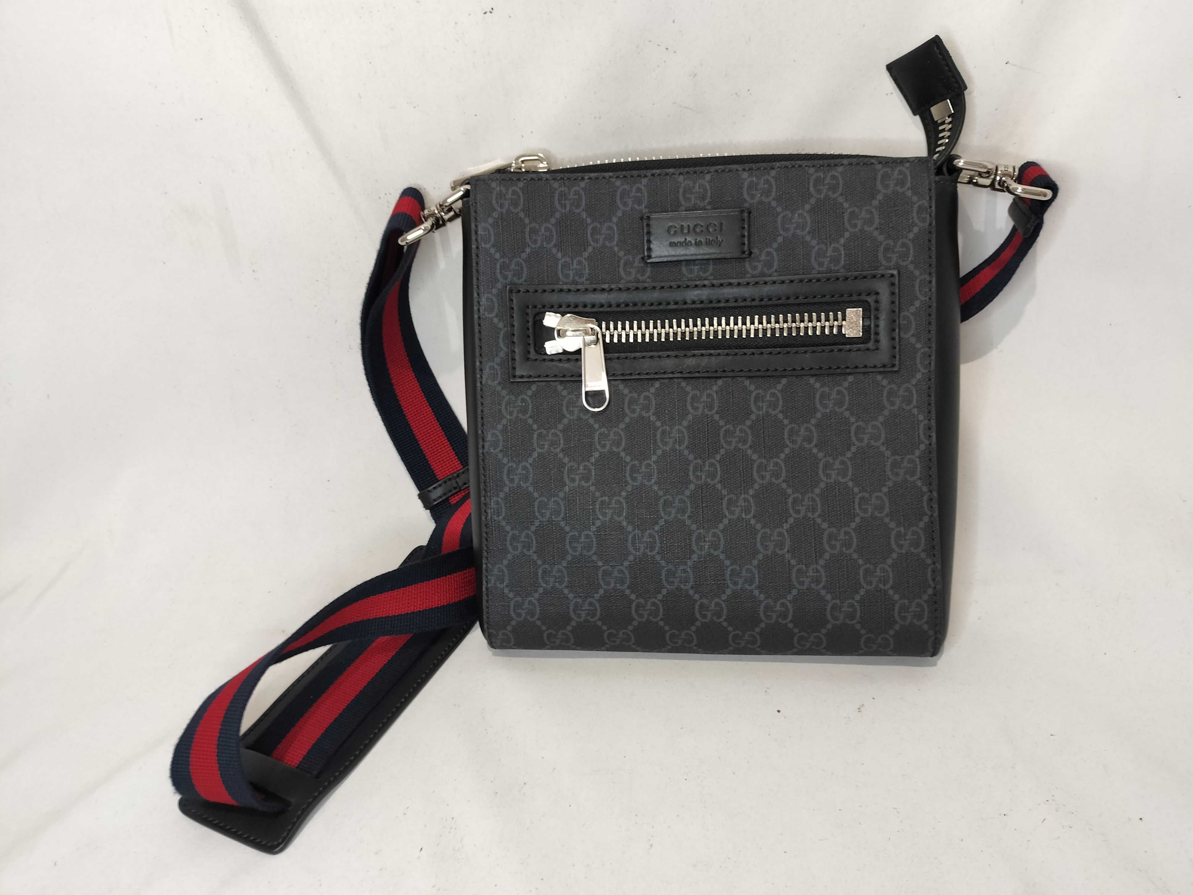 GG Supreme PVC & cow skin shoulder bag gray x black