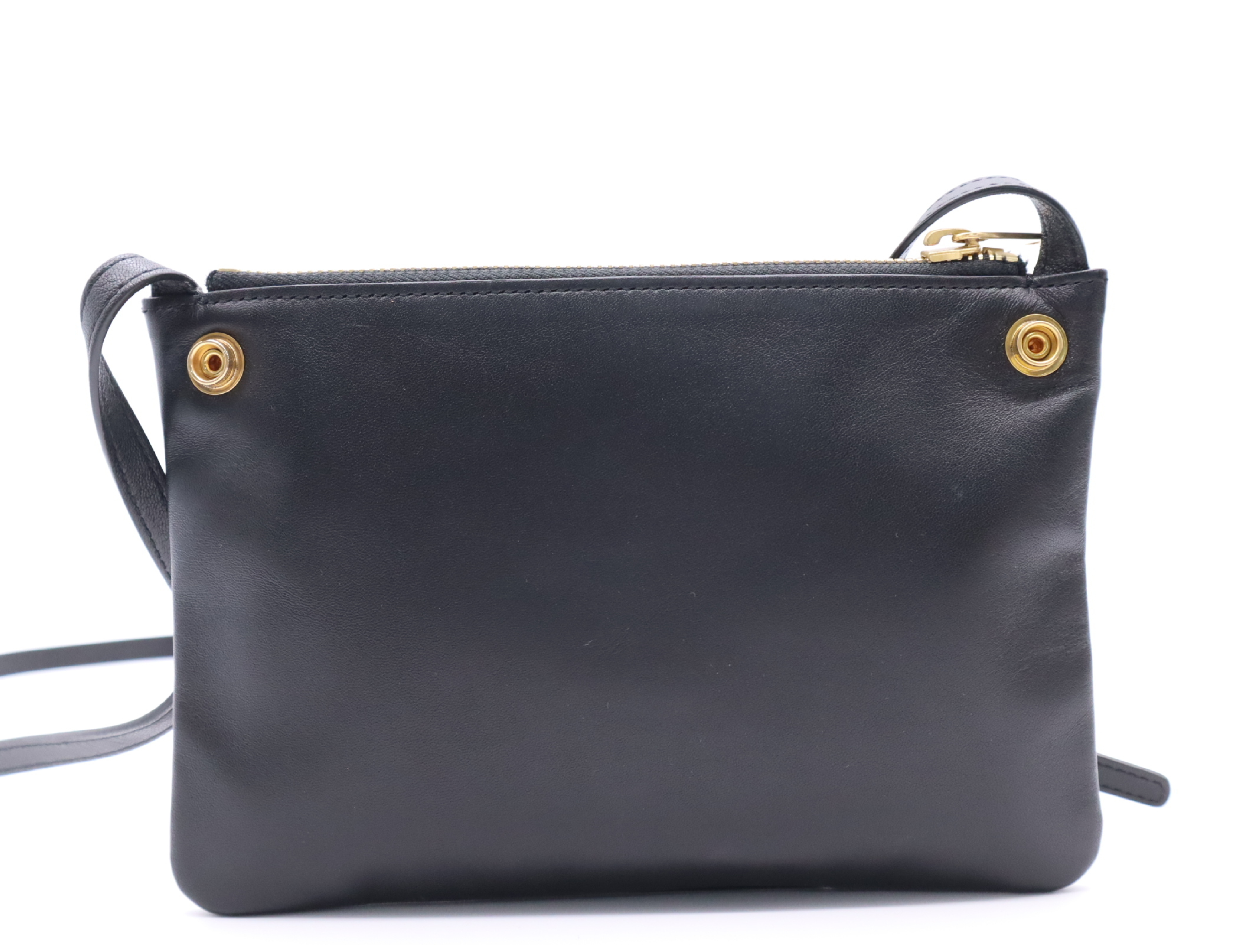 Leather Trio Shoulder Bag, Black with Gold Hardware — view 2