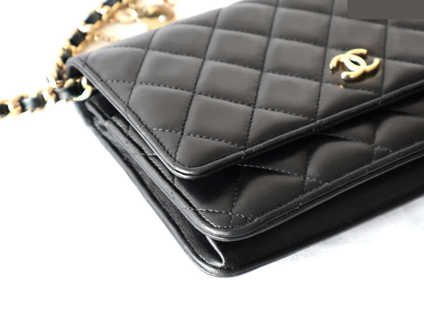Lambskin Matelassé Charm Chain Wallet Shoulder Bag, Black — view 3