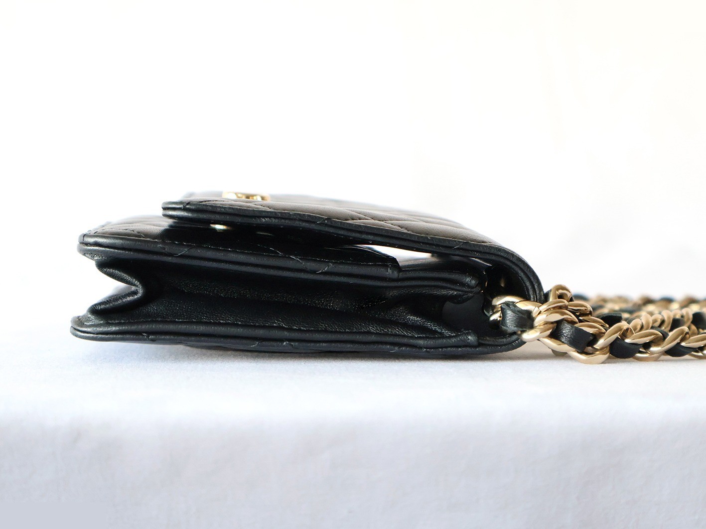Lambskin Matelassé Charm Chain Wallet Shoulder Bag, Black — view 6