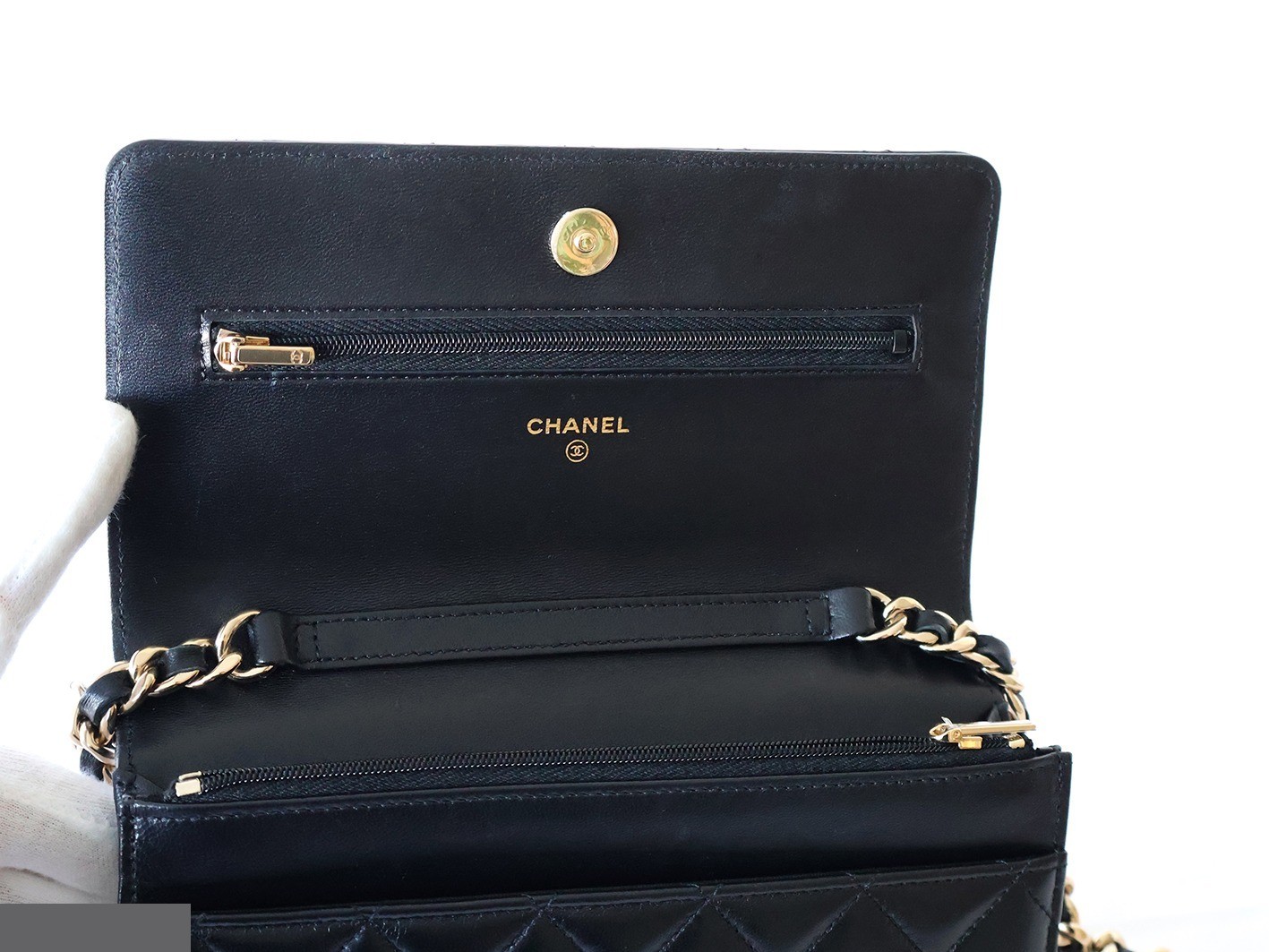 Lambskin Matelassé Charm Chain Wallet Shoulder Bag, Black — view 9
