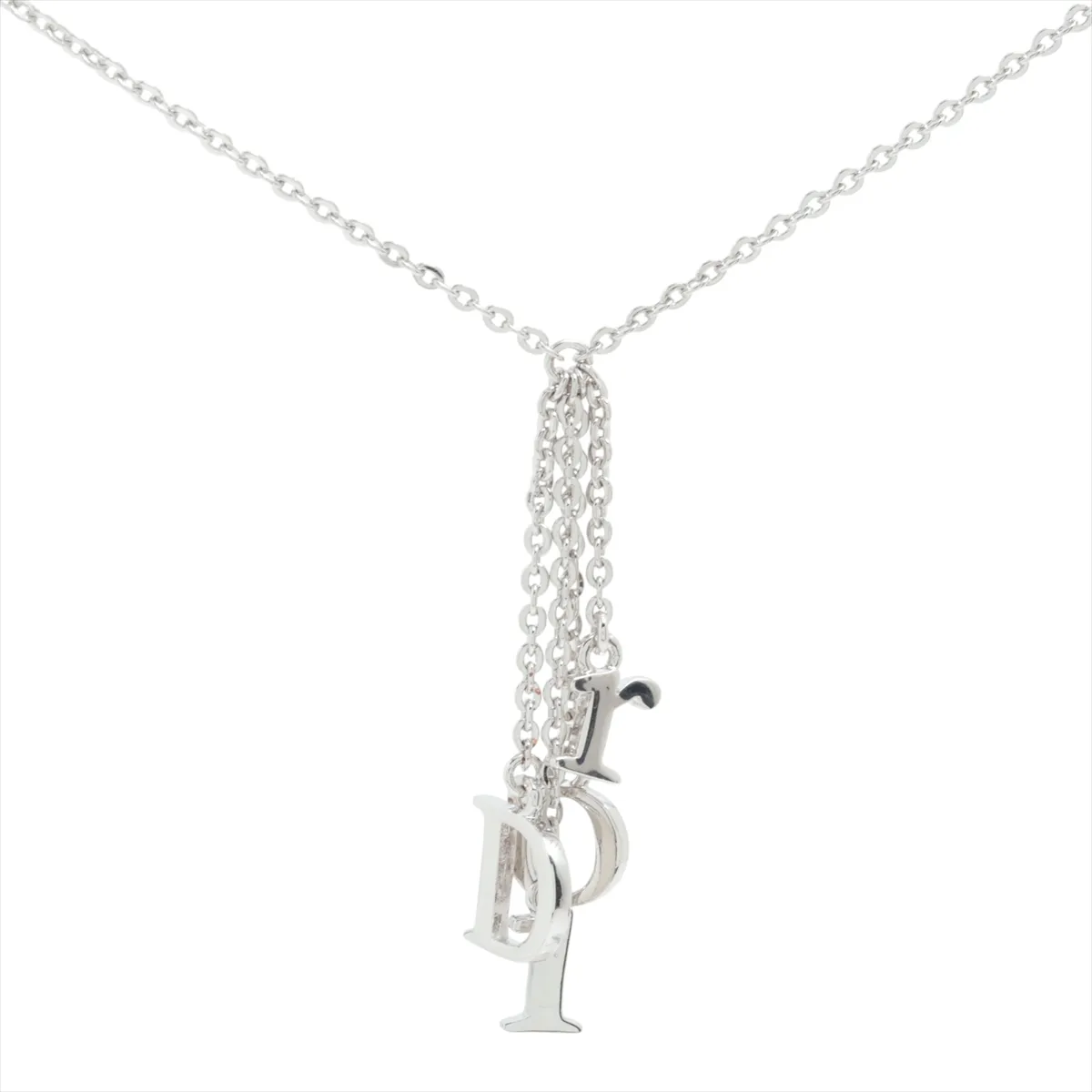 logo necklace, metal, silver. Shows signs of wear,