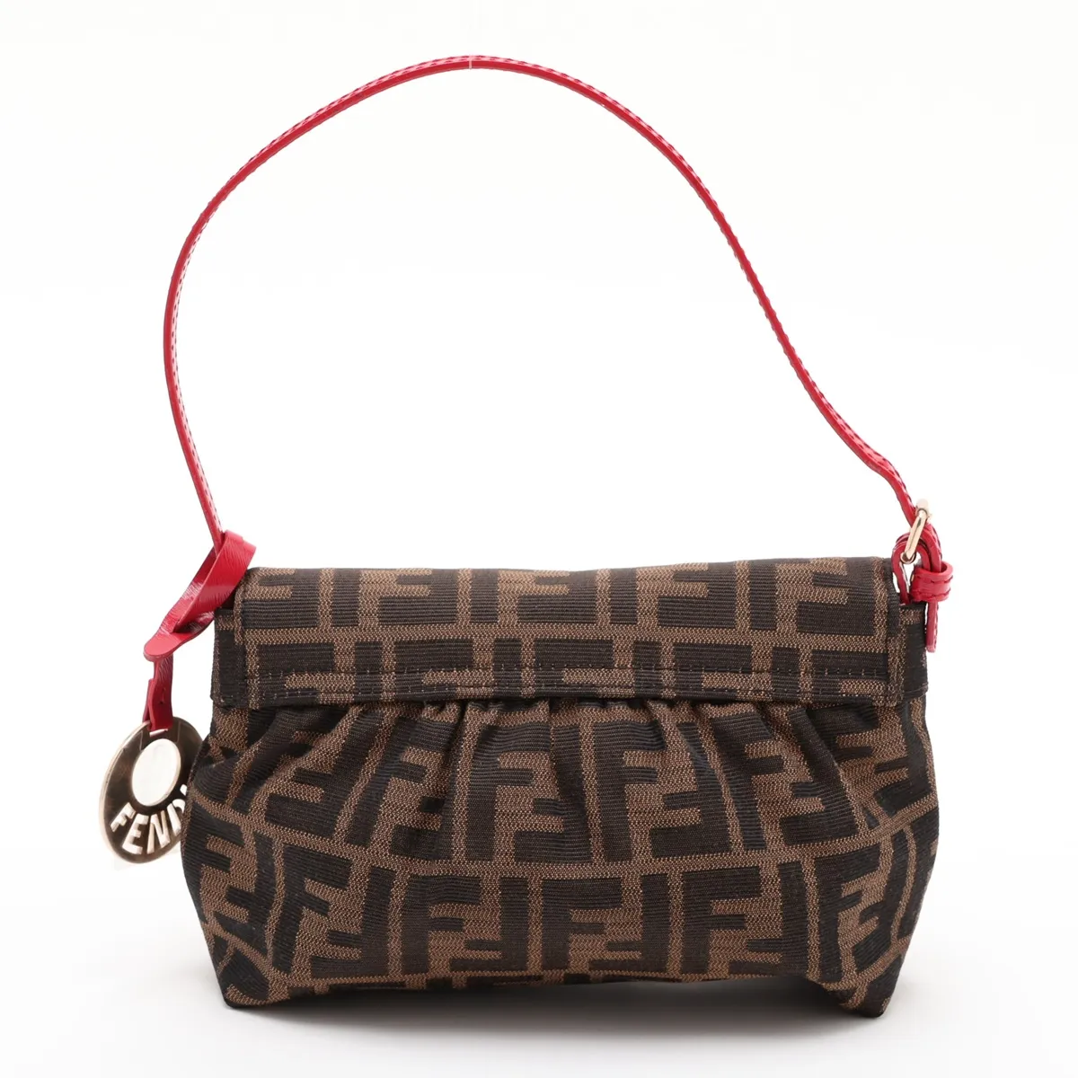 Zucca Canvas x Leather Shoulder Bag, Brown x Red, 8BK070 — view 2