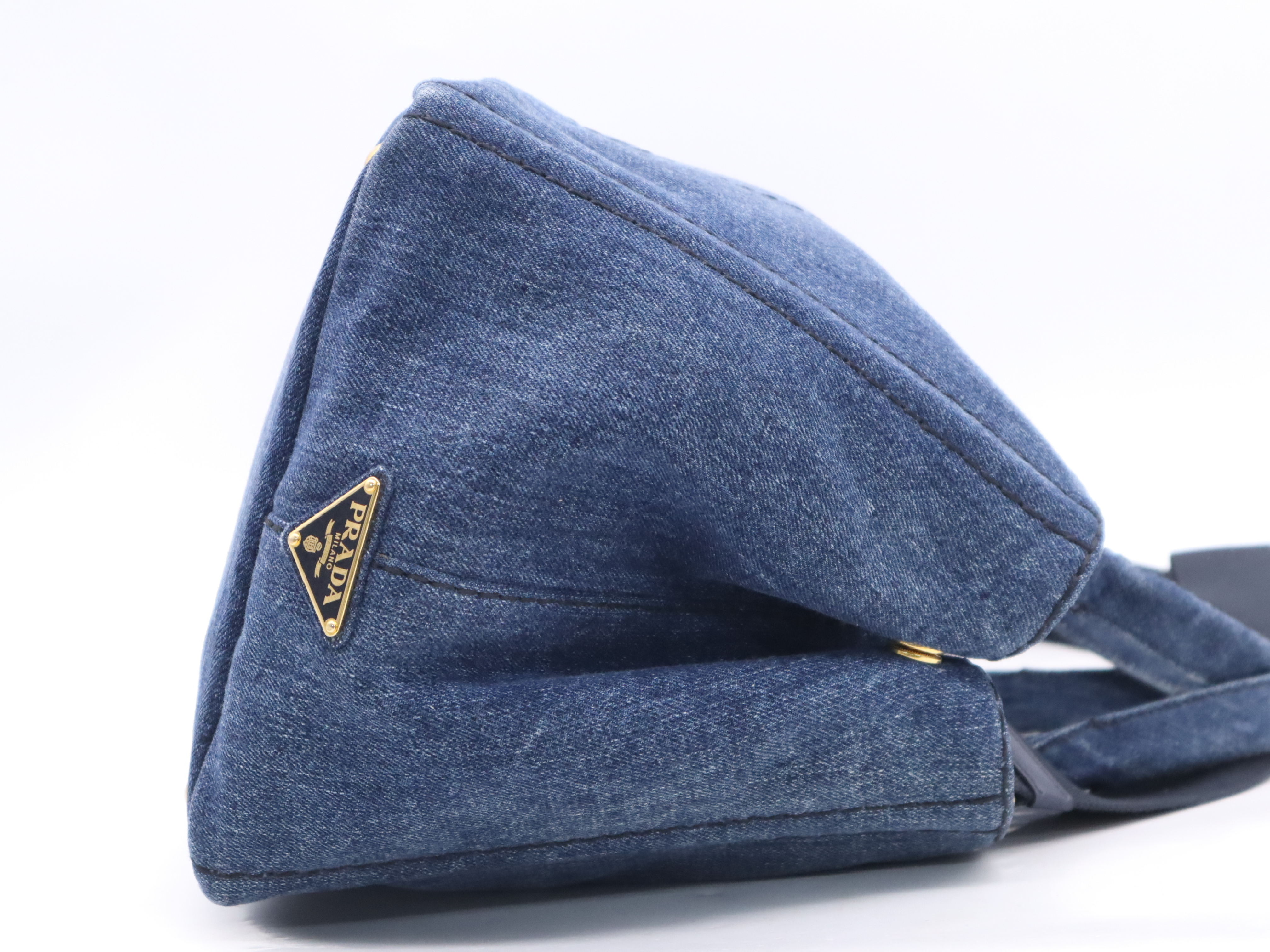 B2642B Denim 2-Way Tote Bag, Canapa Blue, with Shoulder Strap and Dust Bag. — view 5